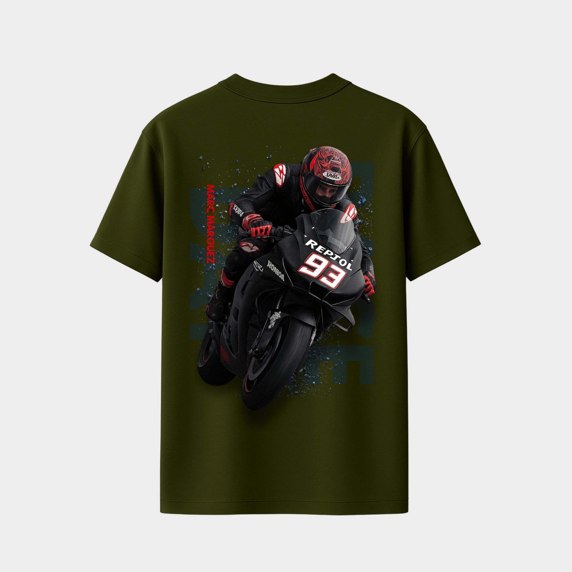 RichDaddy Raceday oversized t-shirt miltery green back view 240 gsm cotton