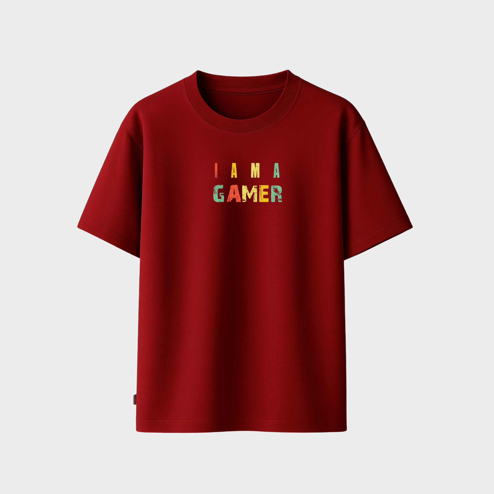 RichDaddy I Am A Gamer oversized t-shirt MAROON front view 240 GSM cotton