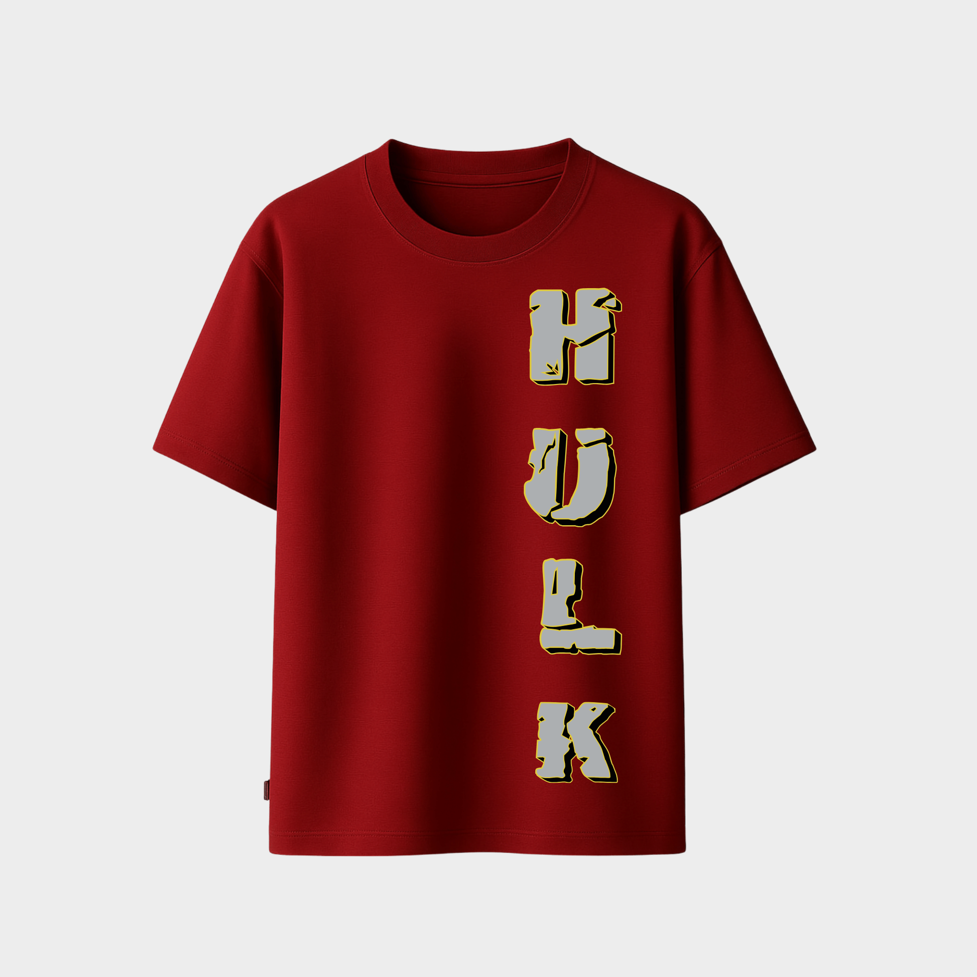 RichDaddy oversized Hulk printed graphic t-shirt maroon front view 240 GSM bio-wash cotton