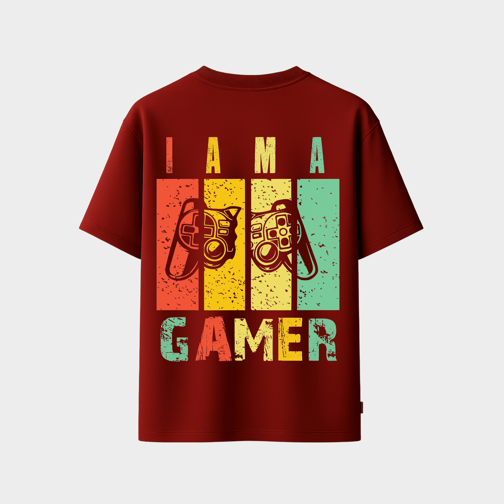 RichDaddy I Am A Gamer oversized t-shirt MAROON back view 240 GSM cotton
