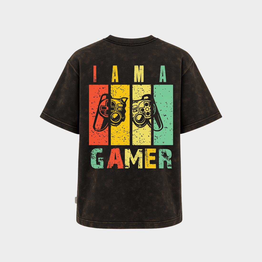 RichDaddy I Am A Gamer oversized t-shirt ACIDASH BLACK Back view 240 GSM cotton
