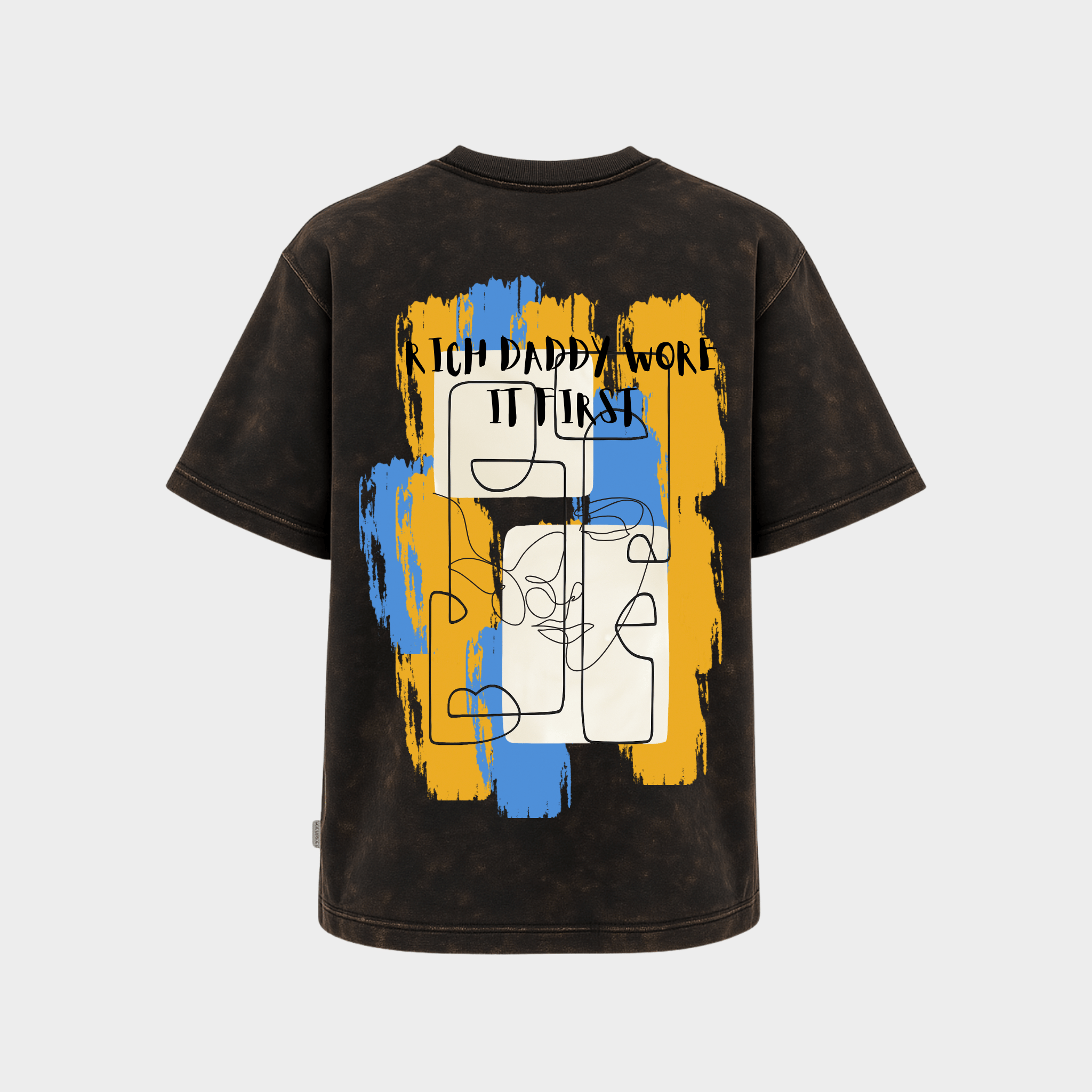 acid wash Black t-shirt with colorful graphic design