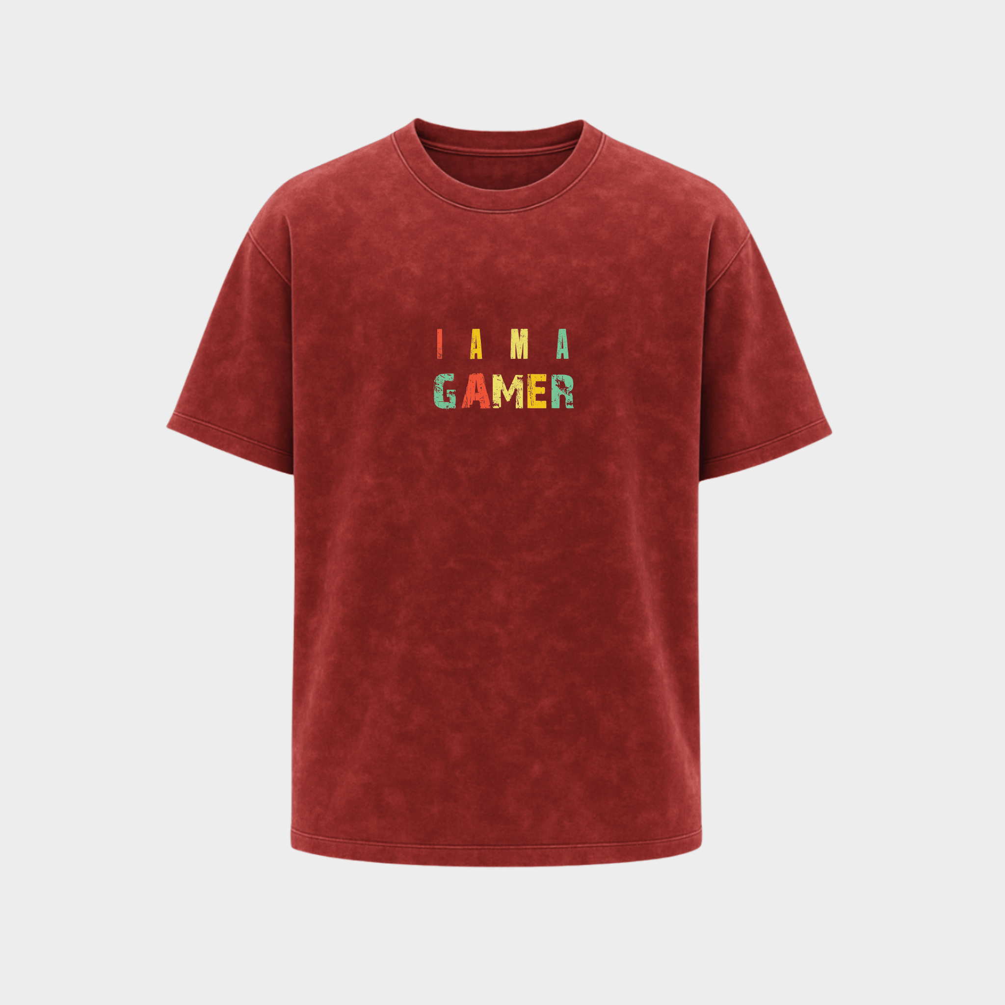 RichDaddy I Am A Gamer oversized t-shirt ACIDASH MAROON FRONT view 240 GSM cotton