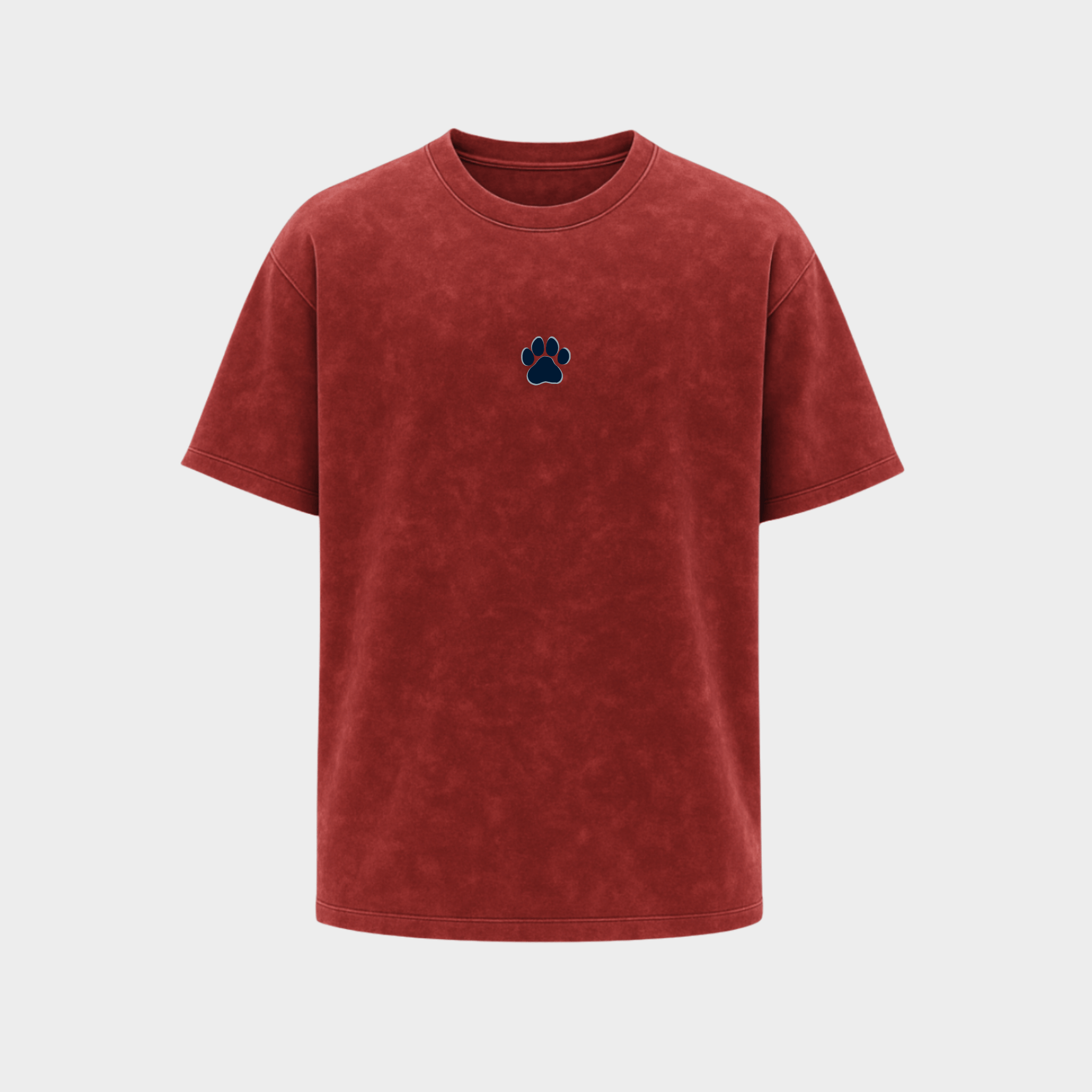 RichDaddy oversized ACIDWASH MAROON t-shirt front DOG FOOT PRINT FRONT 240 gsm bio-wash cotton
