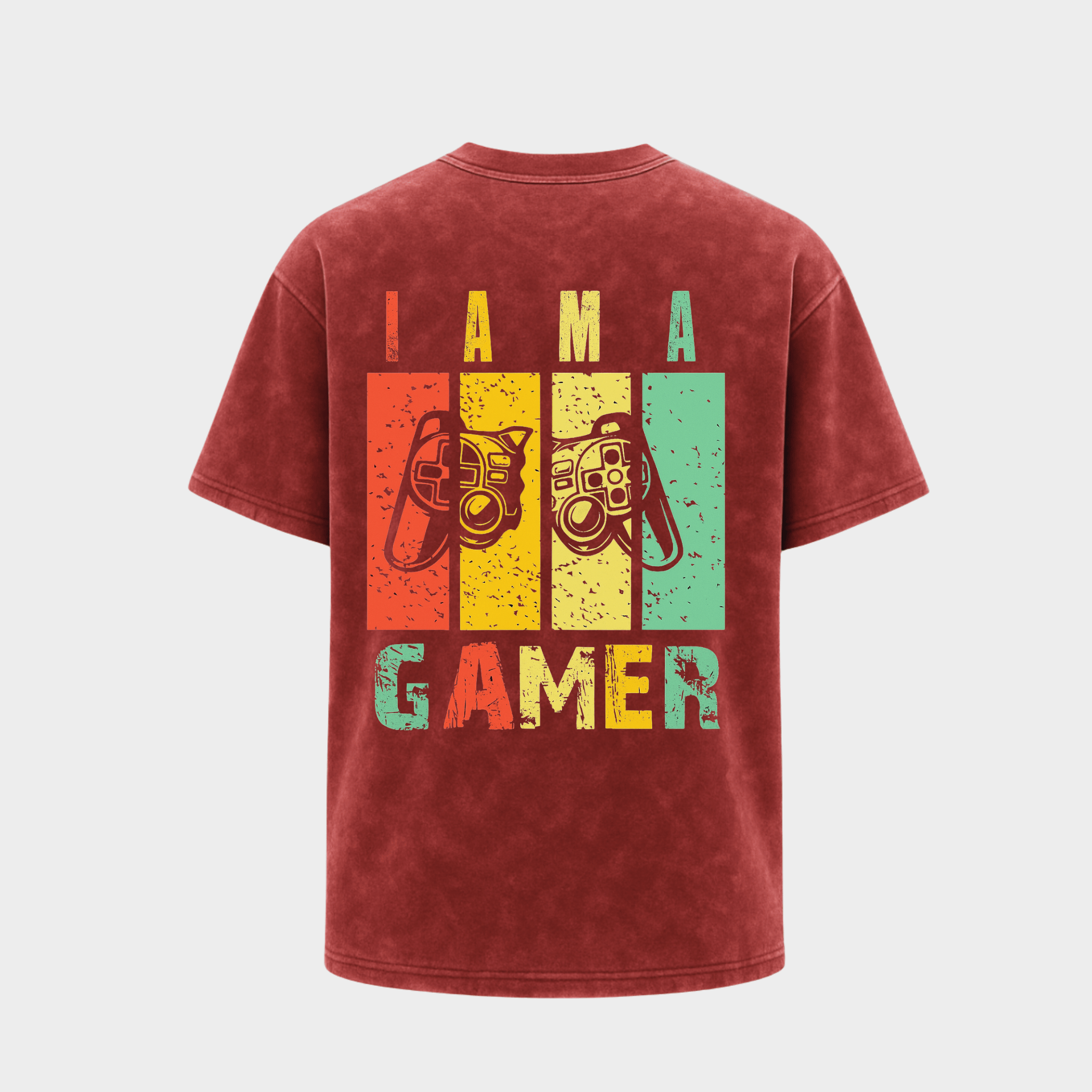 RichDaddy I Am A Gamer oversized t-shirt ACIDASH MAROON Back view 240 GSM cotton
