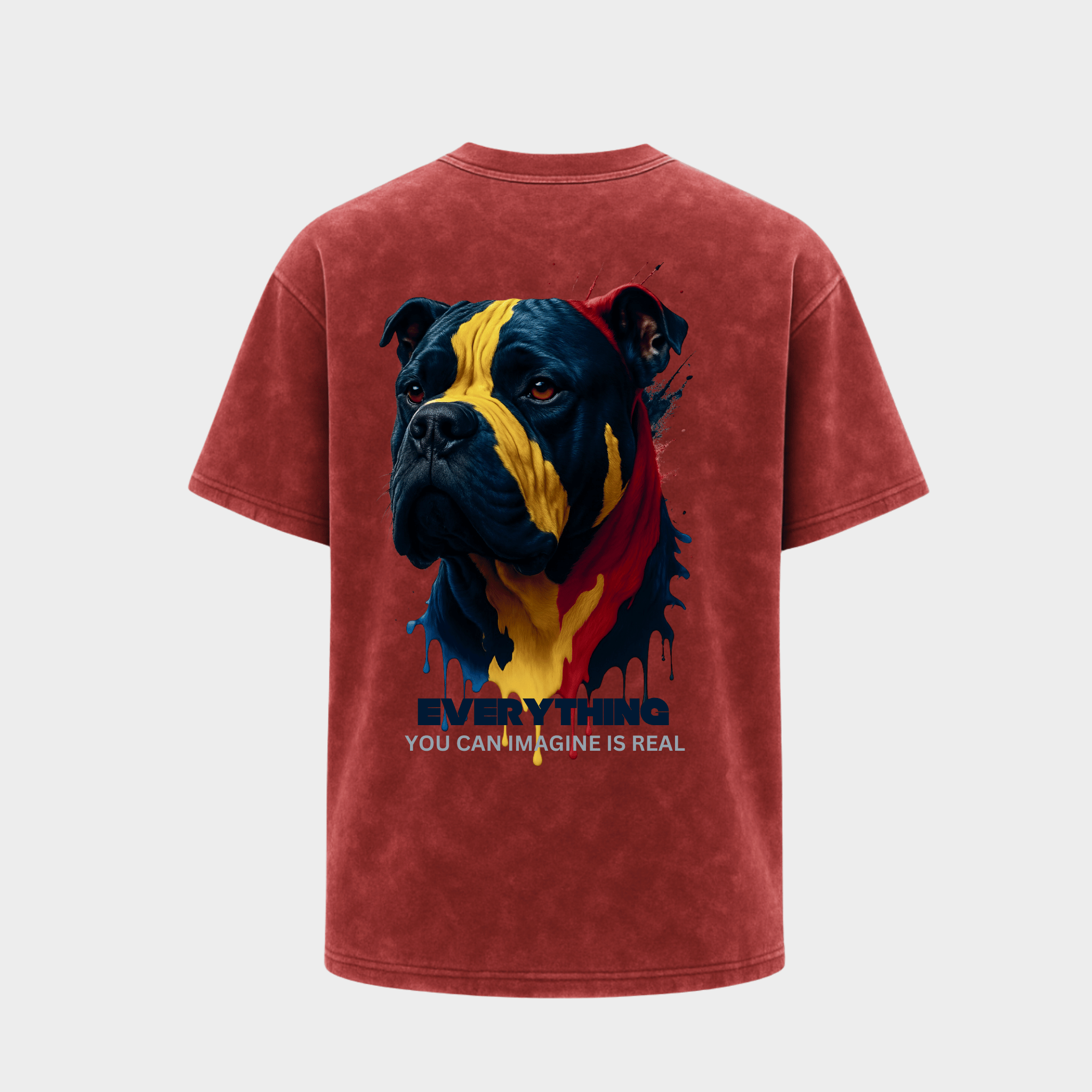 RichDaddy oversized ACIDWASH MAROON t-shirt front DOG PRINT 240 gsm bio-wash cotton

