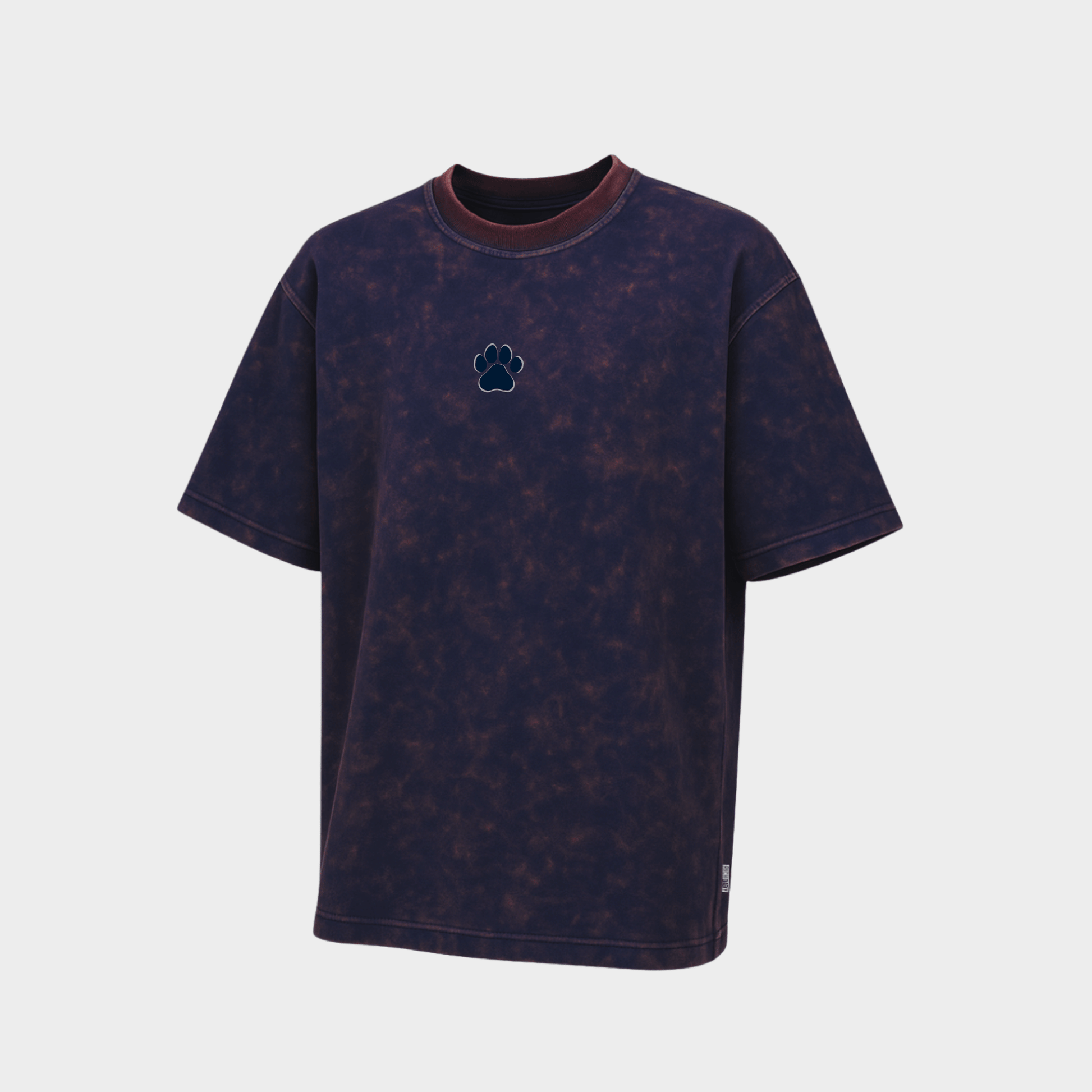 RichDaddy oversized ACIDWSH NAVY BLUE t-shirt front DOG FOOT PRINT FRONT 240 gsm bio-wash cotton