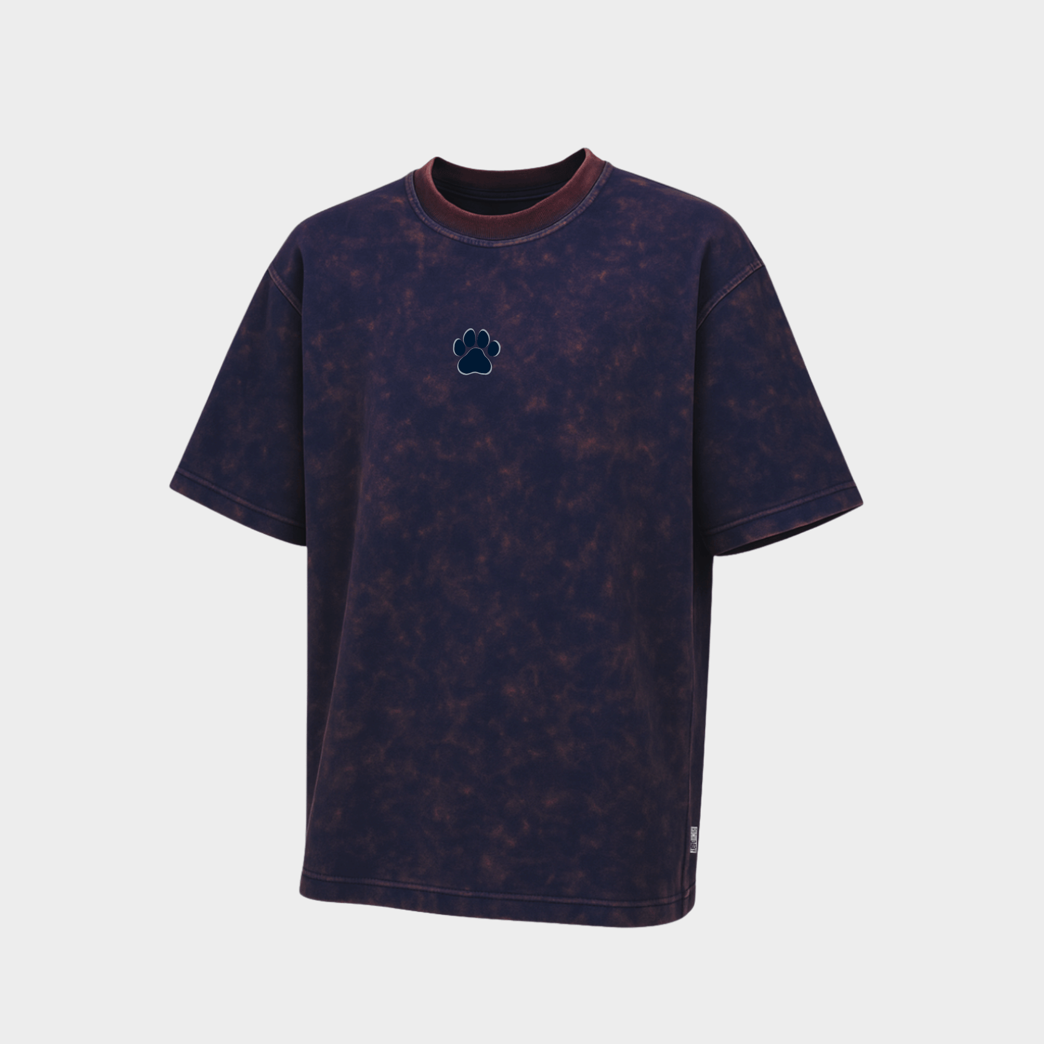 RichDaddy oversized ACIDWSH NAVY BLUE t-shirt front DOG FOOT PRINT FRONT 240 gsm bio-wash cotton