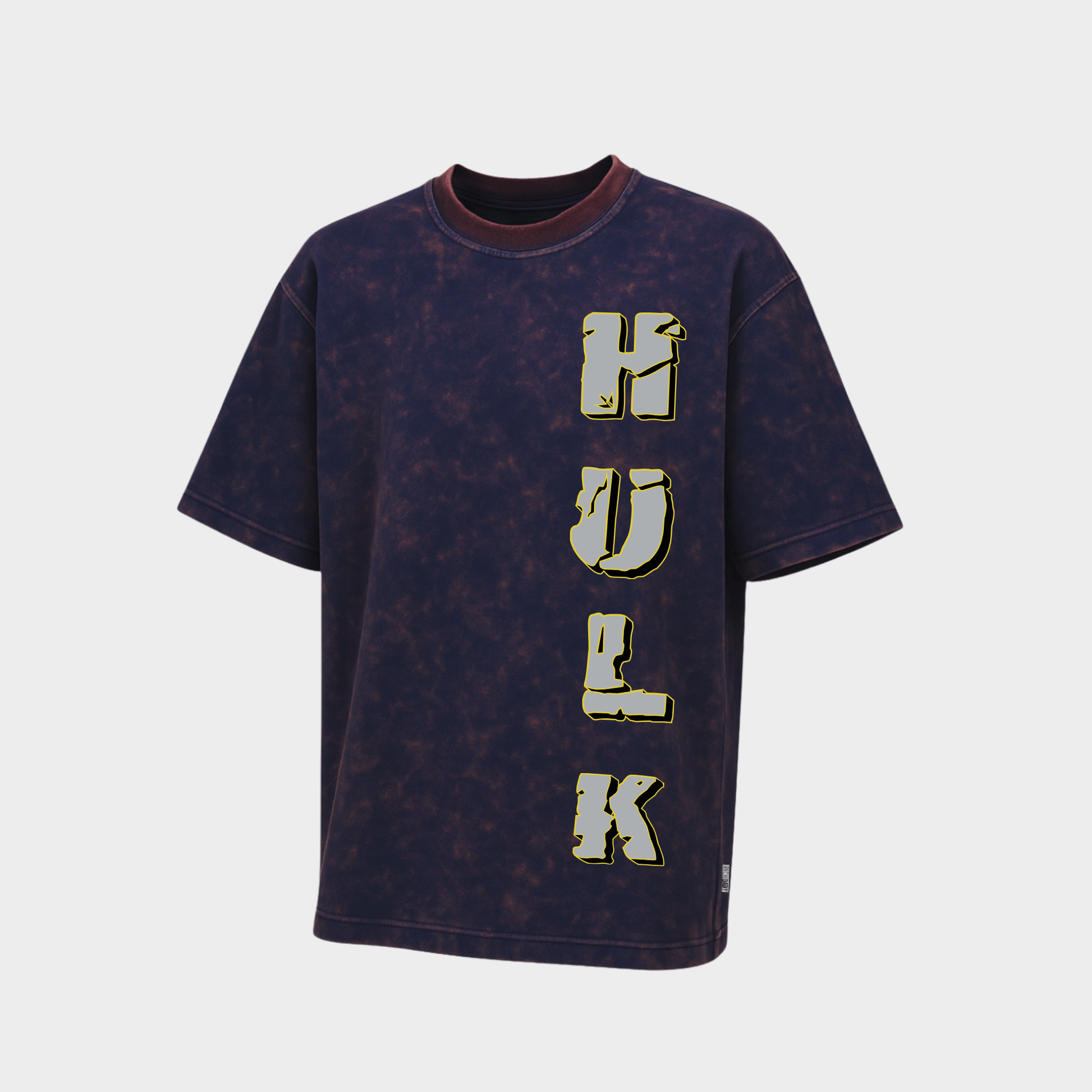 RichDaddy oversized Hulk printed graphic t-shirt acidwash navyblue front view 240 GSM bio-wash cotton
