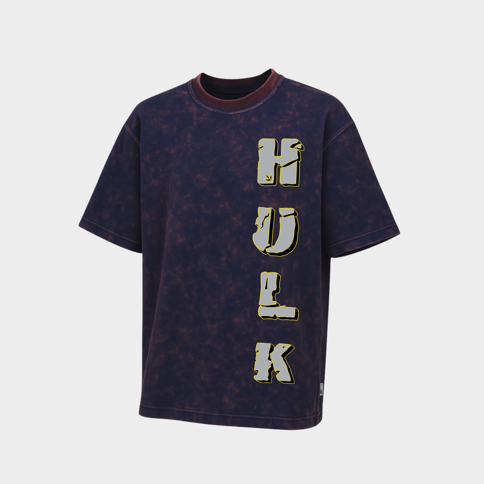 RichDaddy oversized Hulk printed graphic t-shirt acidwash navyblue front view 240 GSM bio-wash cotton
