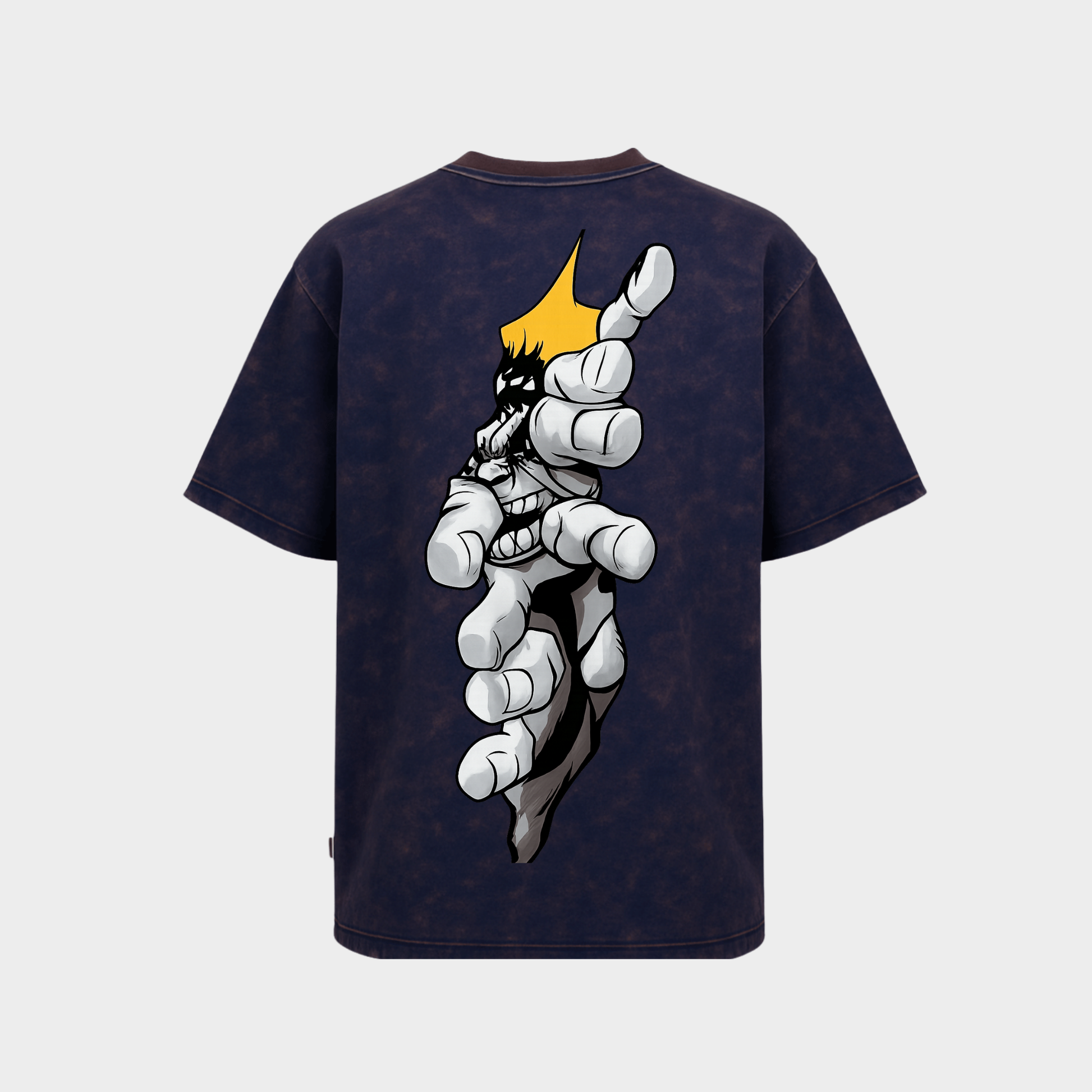 RichDaddy oversized Hulk graphic t-shirtacid wash navy blue back  view 240 GSM bio-wash cotton
