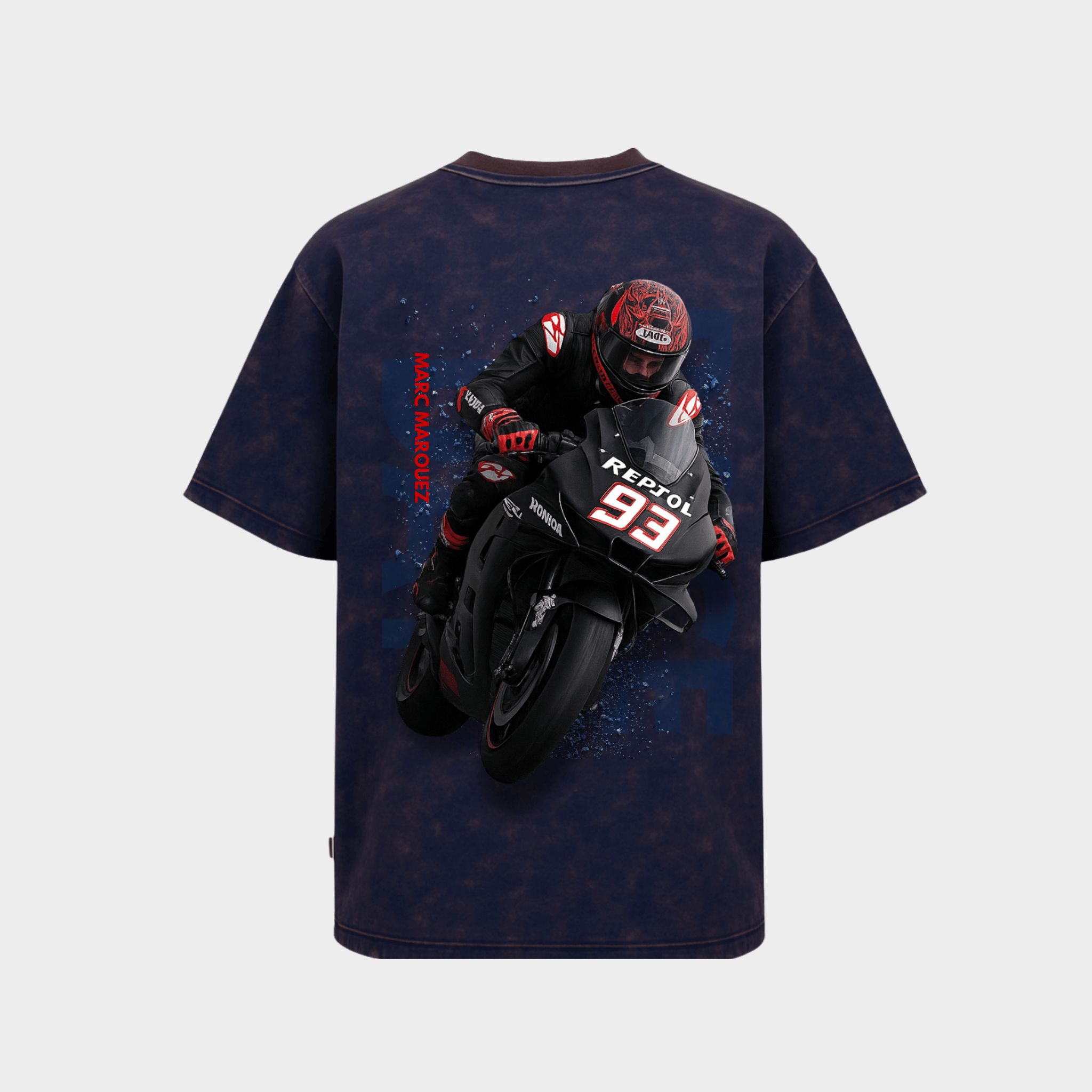 RichDaddy Raceday oversized t-shirt acidwash navy blue back view 240 gsm cotton