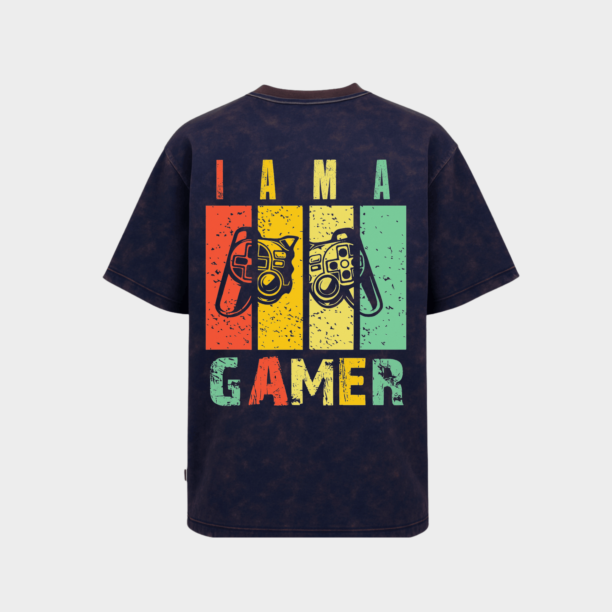 RichDaddy I Am A Gamer oversized t-shirt ACIDASH NAVYBLUE Back view 240 GSM cotton