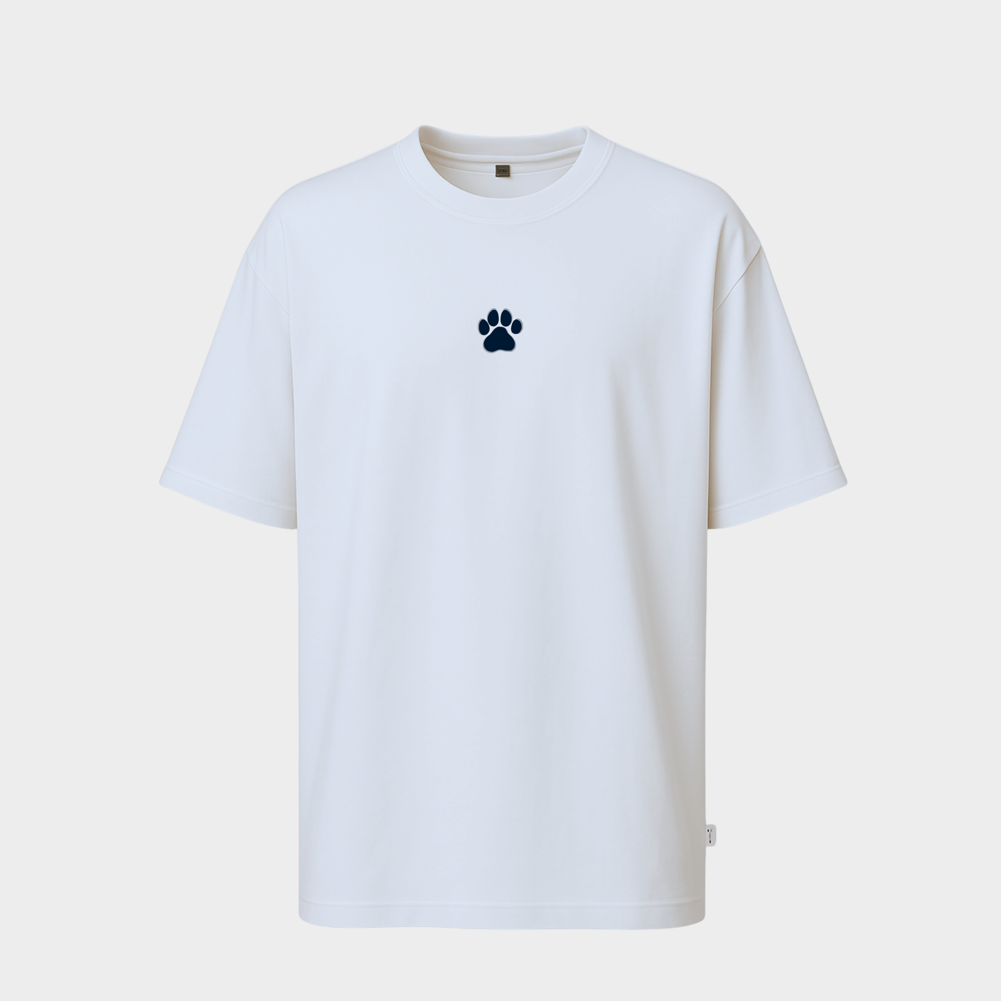 RichDaddy oversized WHITE t-shirt front DOG FOOT PRINT FRONT 240 gsm bio-wash cotton
