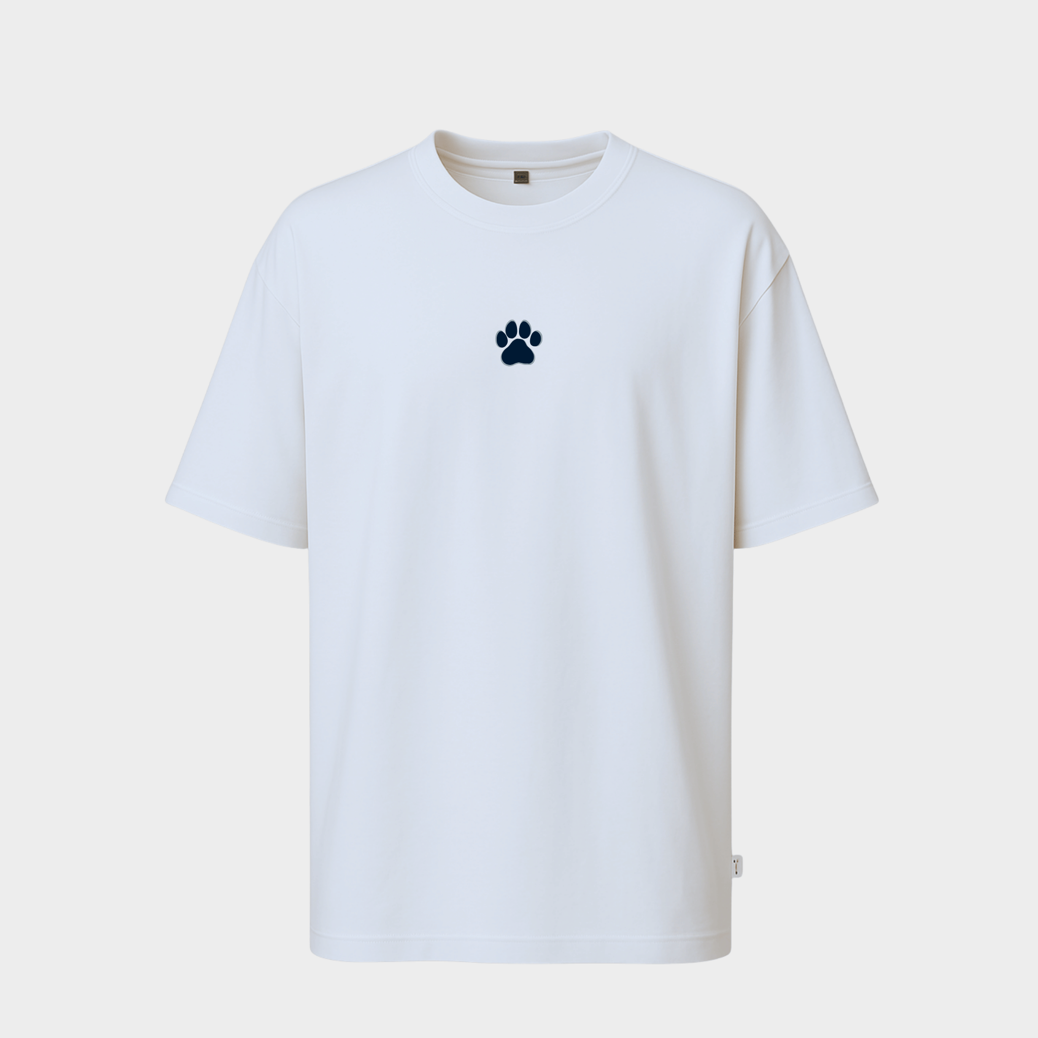 RichDaddy oversized WHITE t-shirt front DOG FOOT PRINT FRONT 240 gsm bio-wash cotton
