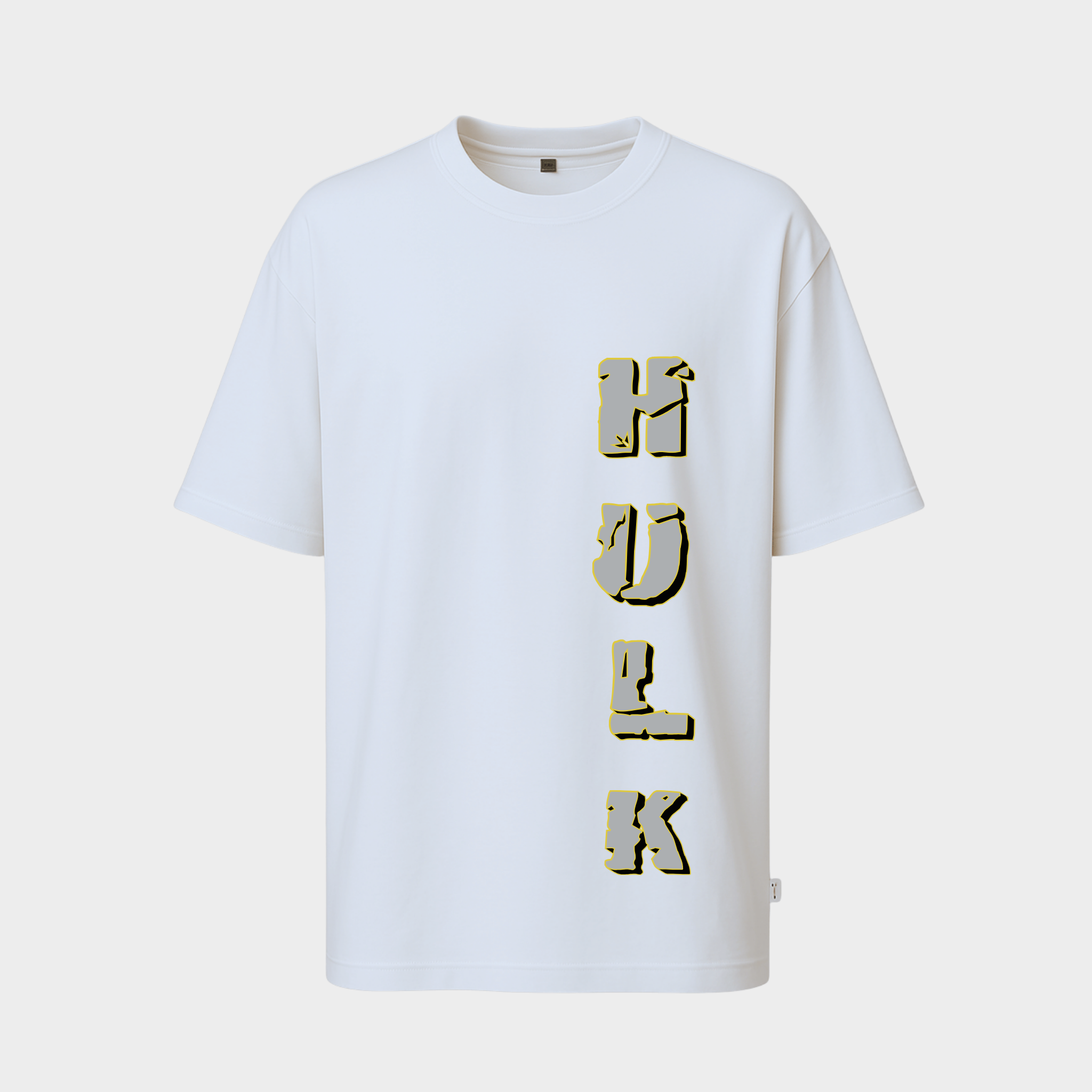 RichDaddy oversized Hulk printed graphic t-shirt white front view 240 GSM bio-wash cotton
