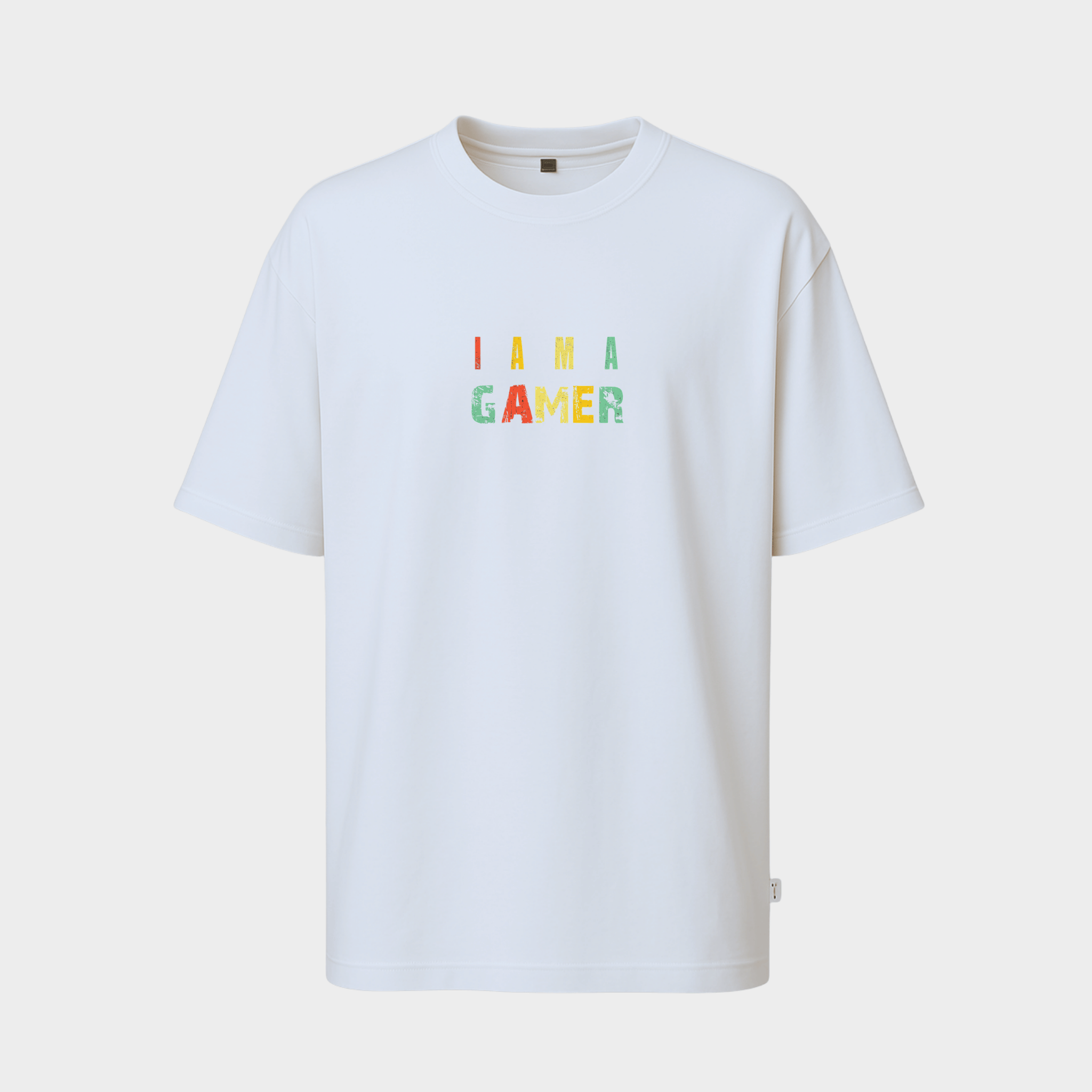 RichDaddy I Am A Gamer oversized t-shirt WHITE front view 240 GSM cotton