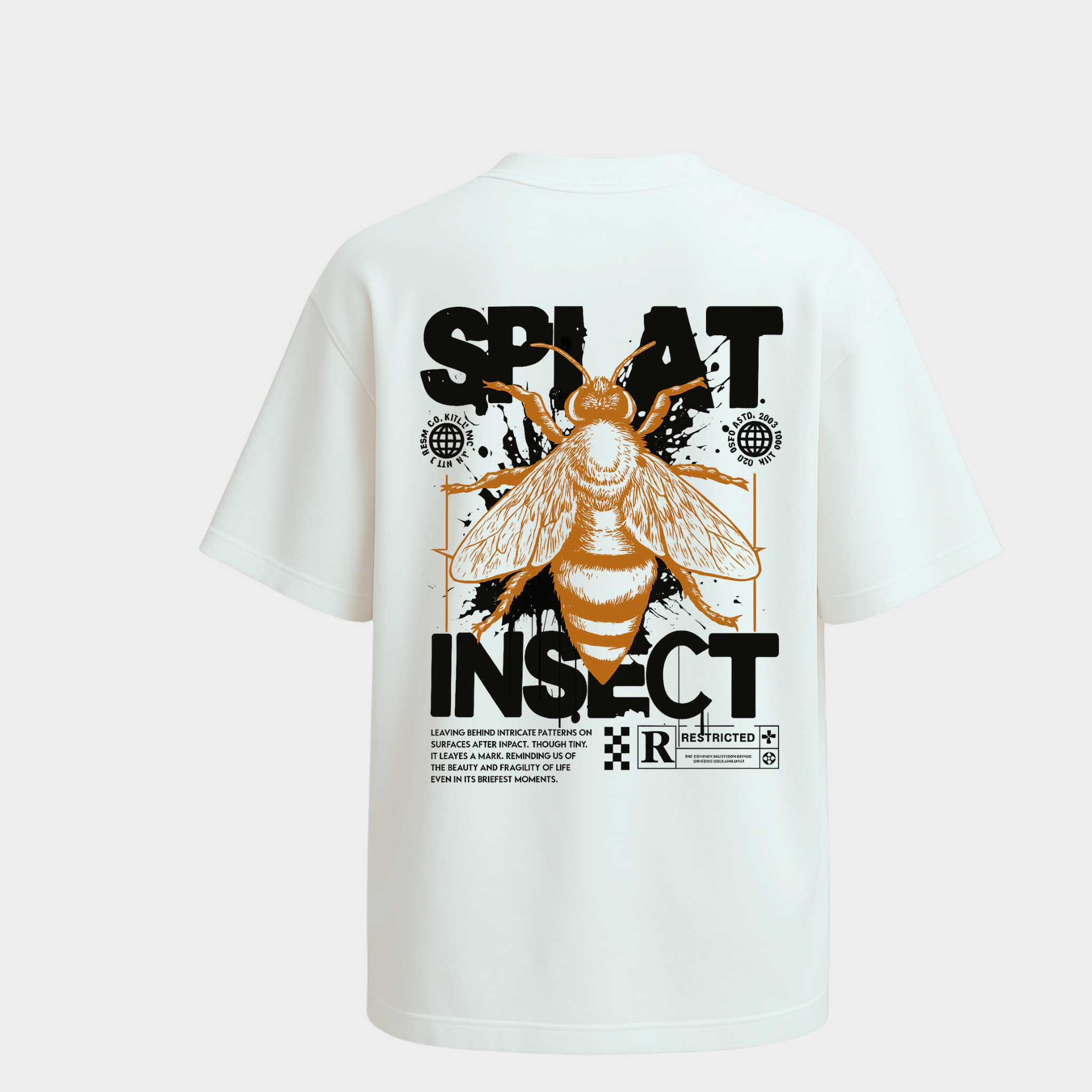 RichDaddy oversized splat at insect white t-shirt back graphic print 240 GSM thick cotton
