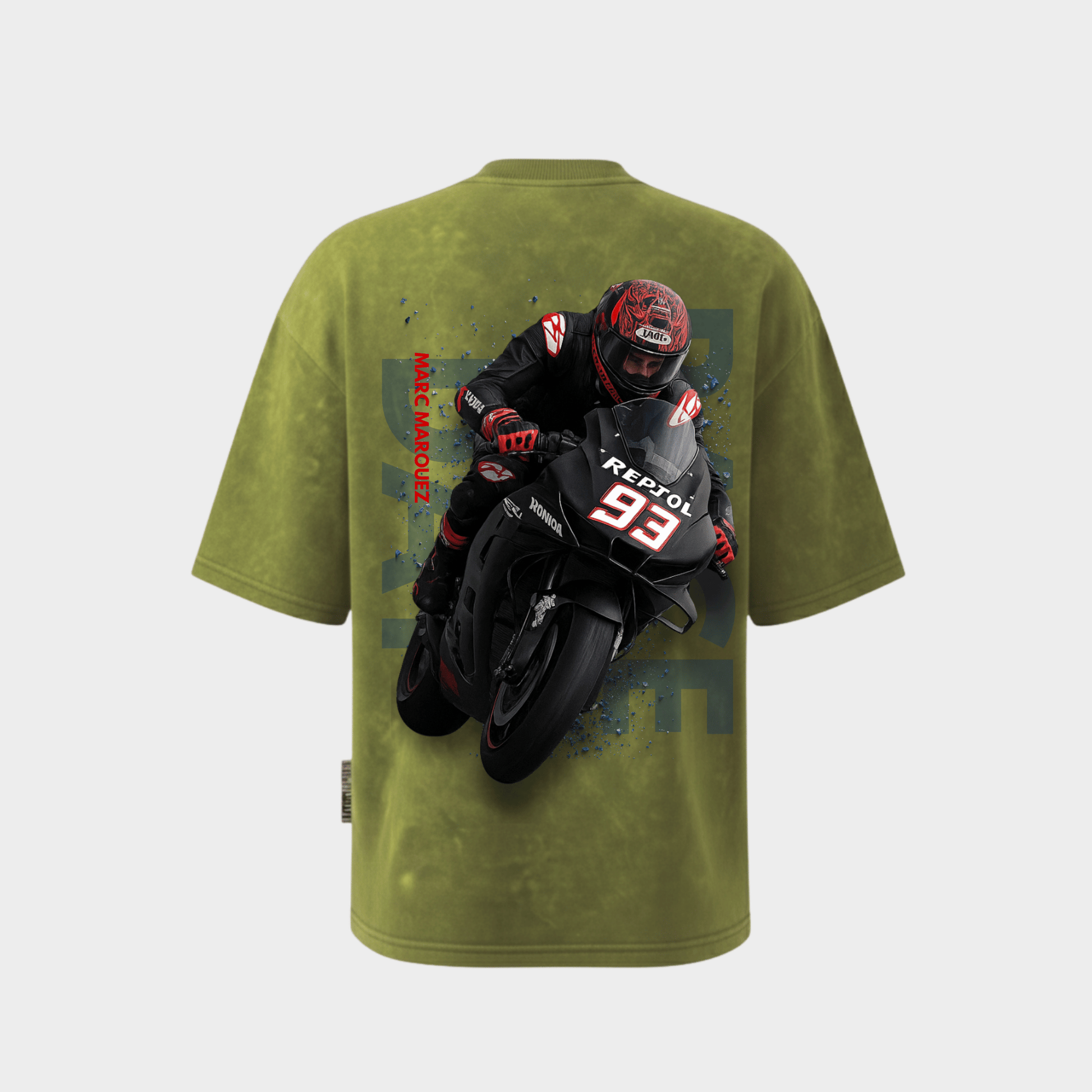RichDaddy Raceday oversized t-shirt acidwash miltery green back view 240 gsm cotton