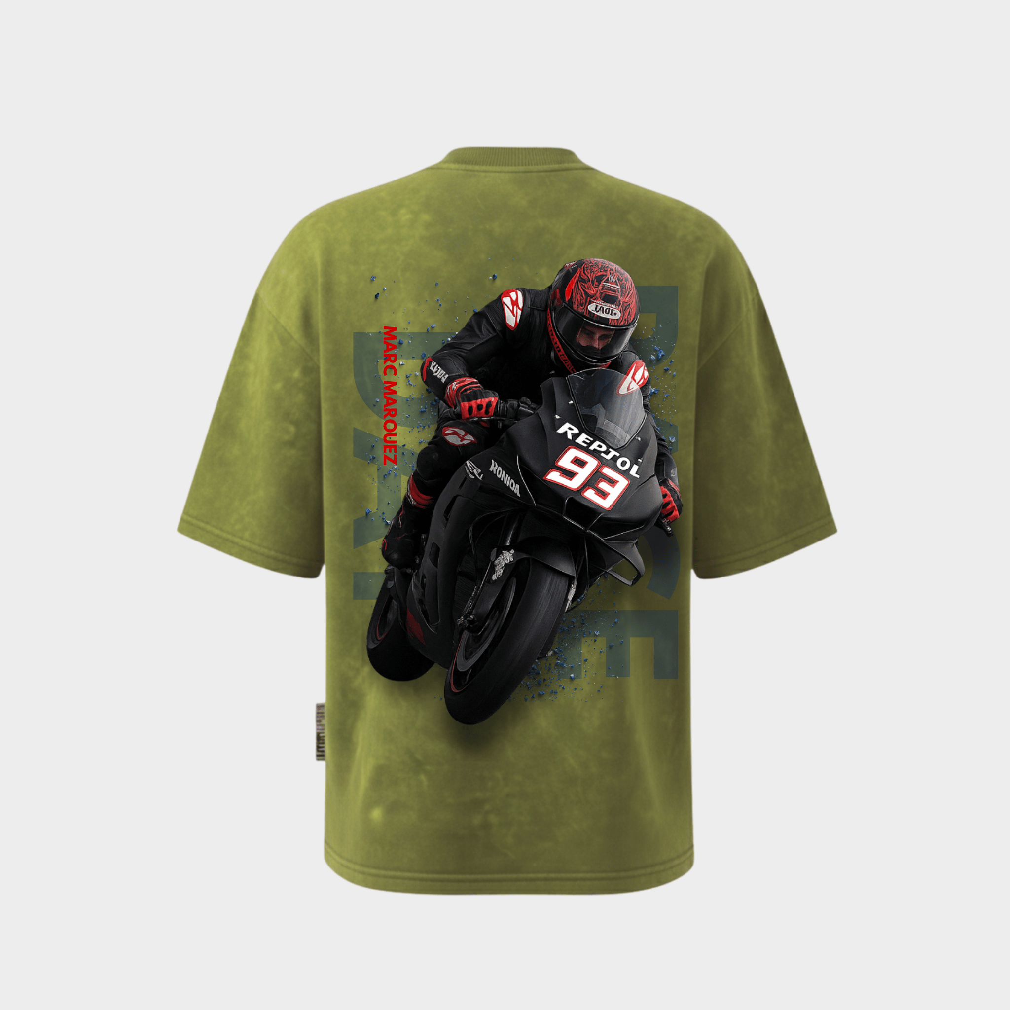 RichDaddy Raceday oversized t-shirt acidwash miltery green back view 240 gsm cotton