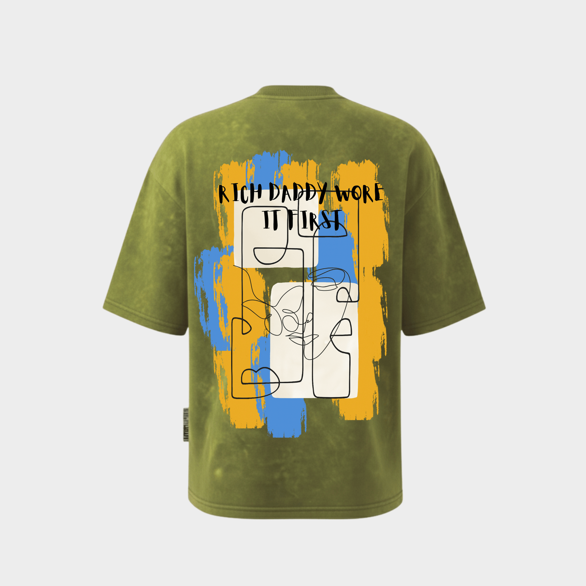 ACIDWASH Miltery Green t-shirt with abstract design and text 