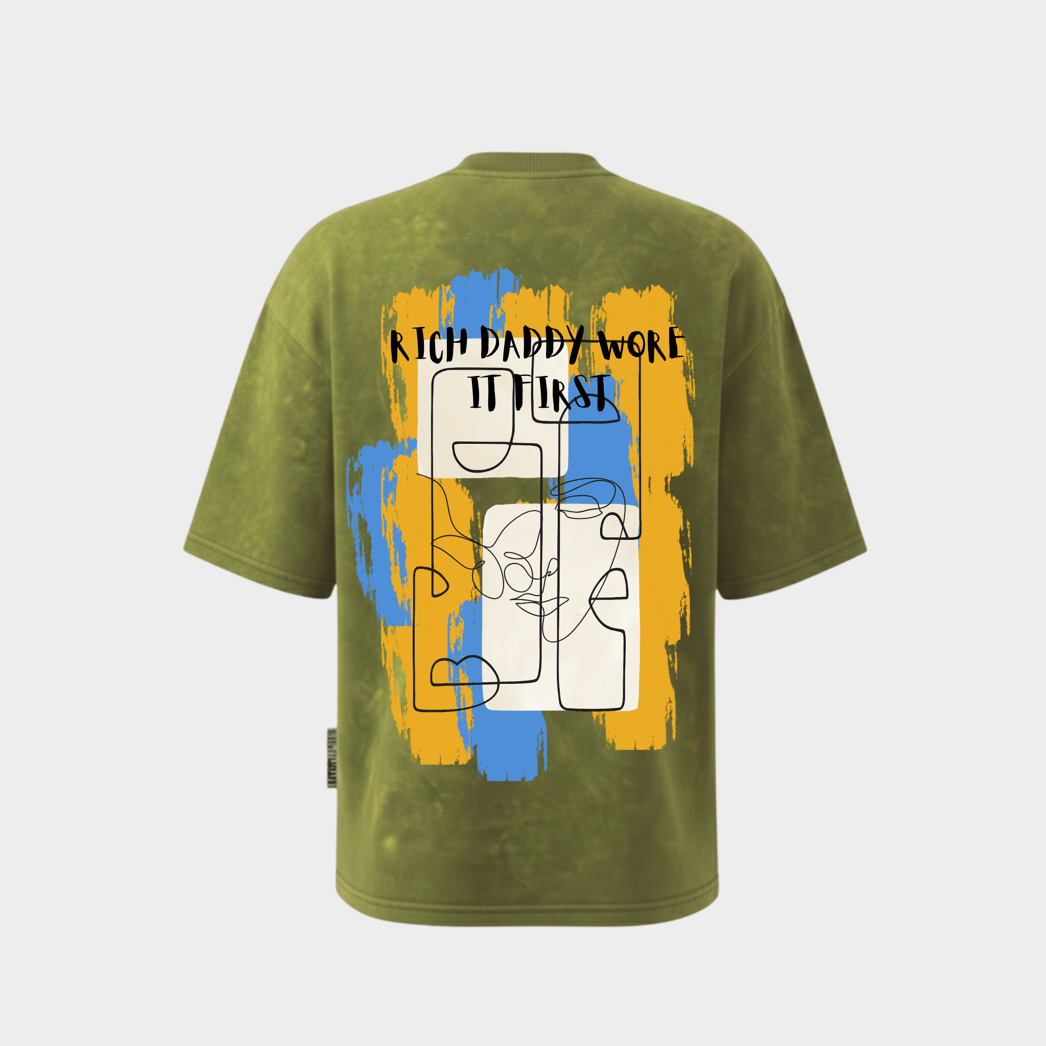 ACIDWASH Miltery Green t-shirt with abstract design and text 