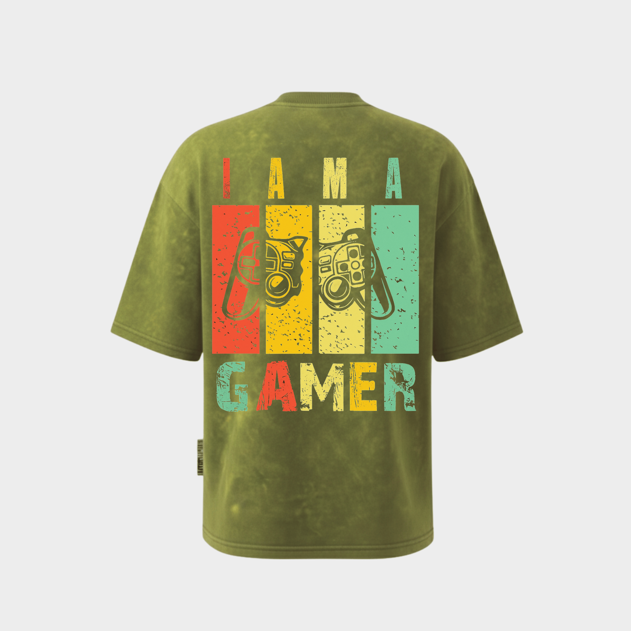 RichDaddy I Am A Gamer oversized t-shirt ACIDASH MILTERYGREEN Back view 240 GSM cotton