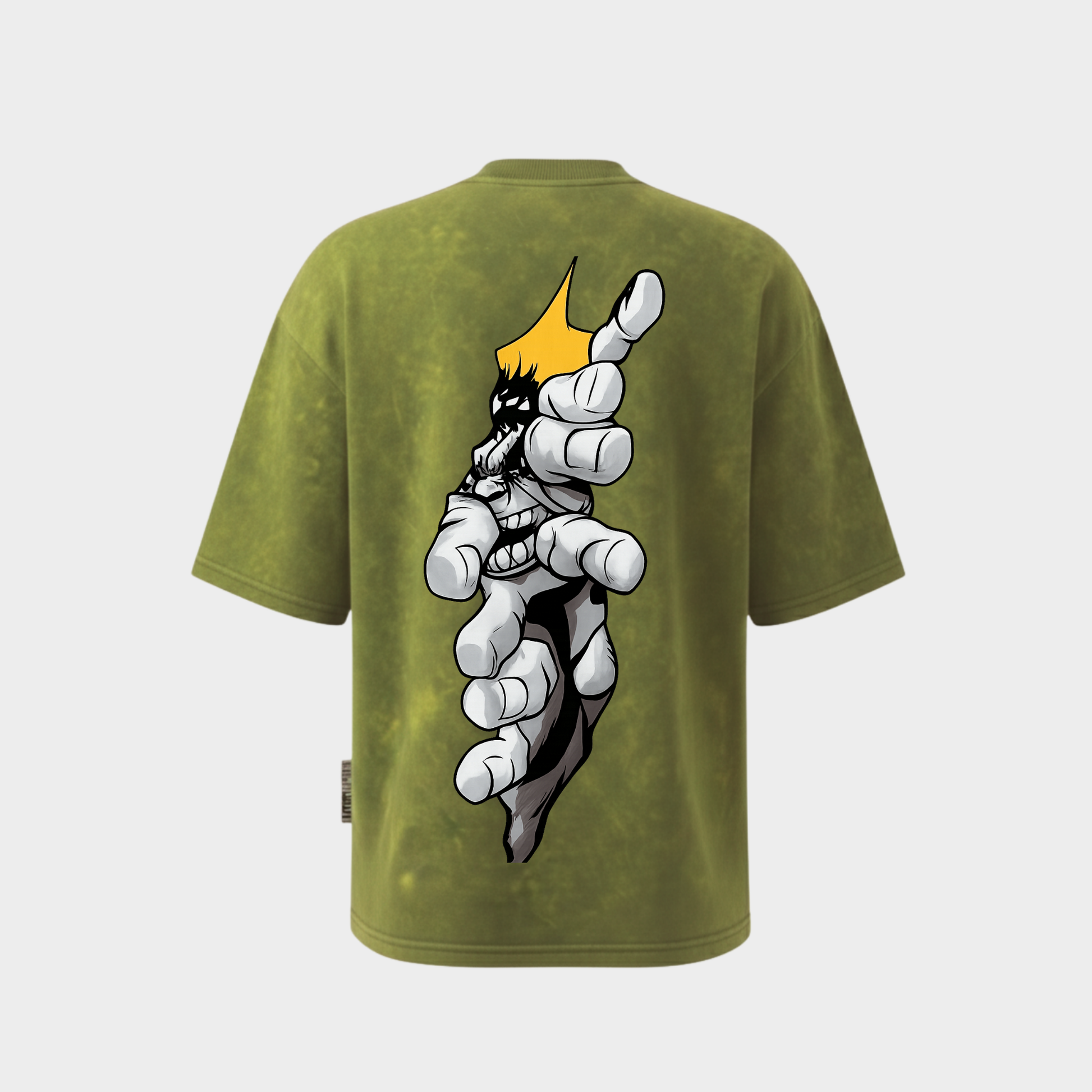 RichDaddy oversized Hulk graphic t-shirt acidwash miltery green  back  view 240 GSM bio-wash cotton

