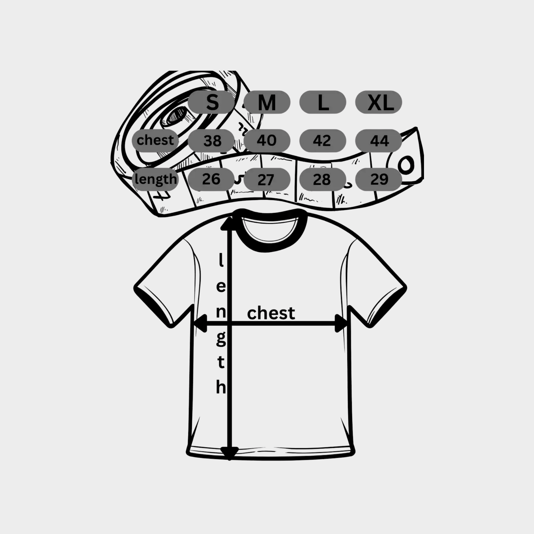 Measurement chart for shirts with size guide