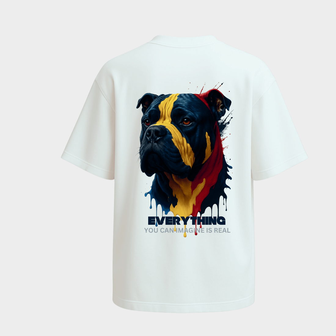 RichDaddy oversized white t-shirt front DOG PRINT 240 gsm bio-wash cotton
