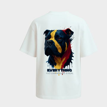 RichDaddy oversized white t-shirt front DOG PRINT 240 gsm bio-wash cotton
