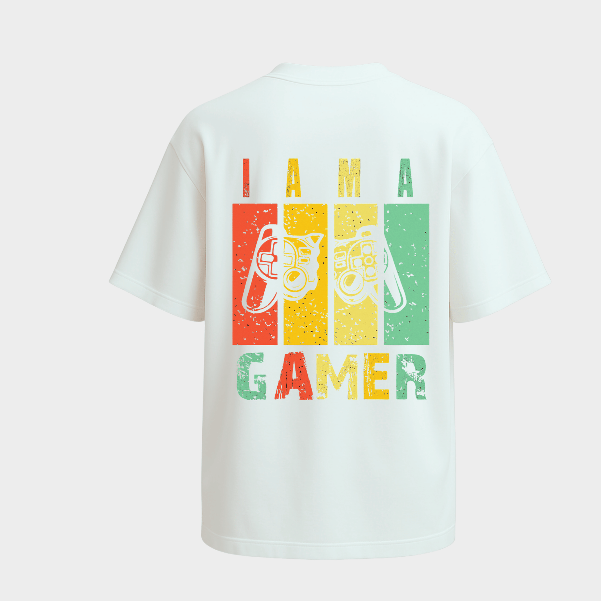 RichDaddy I Am A Gamer oversized t-shirt WHITE  back 
view 240 GSM cotton