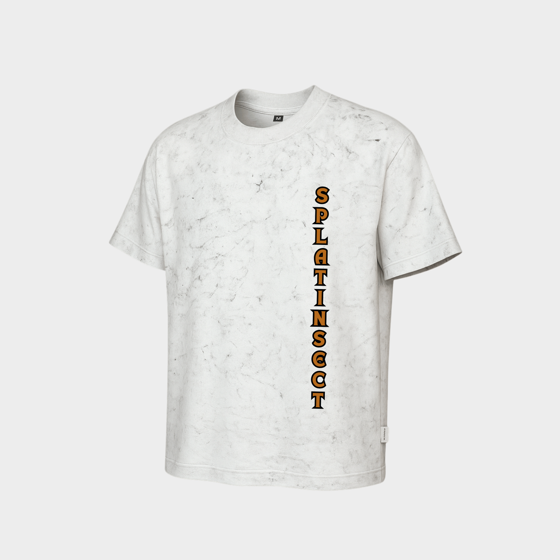 RichDaddy oversized splat at insect graphic acidwash white t-shirt front view 240 GSM bio-wash cotton
