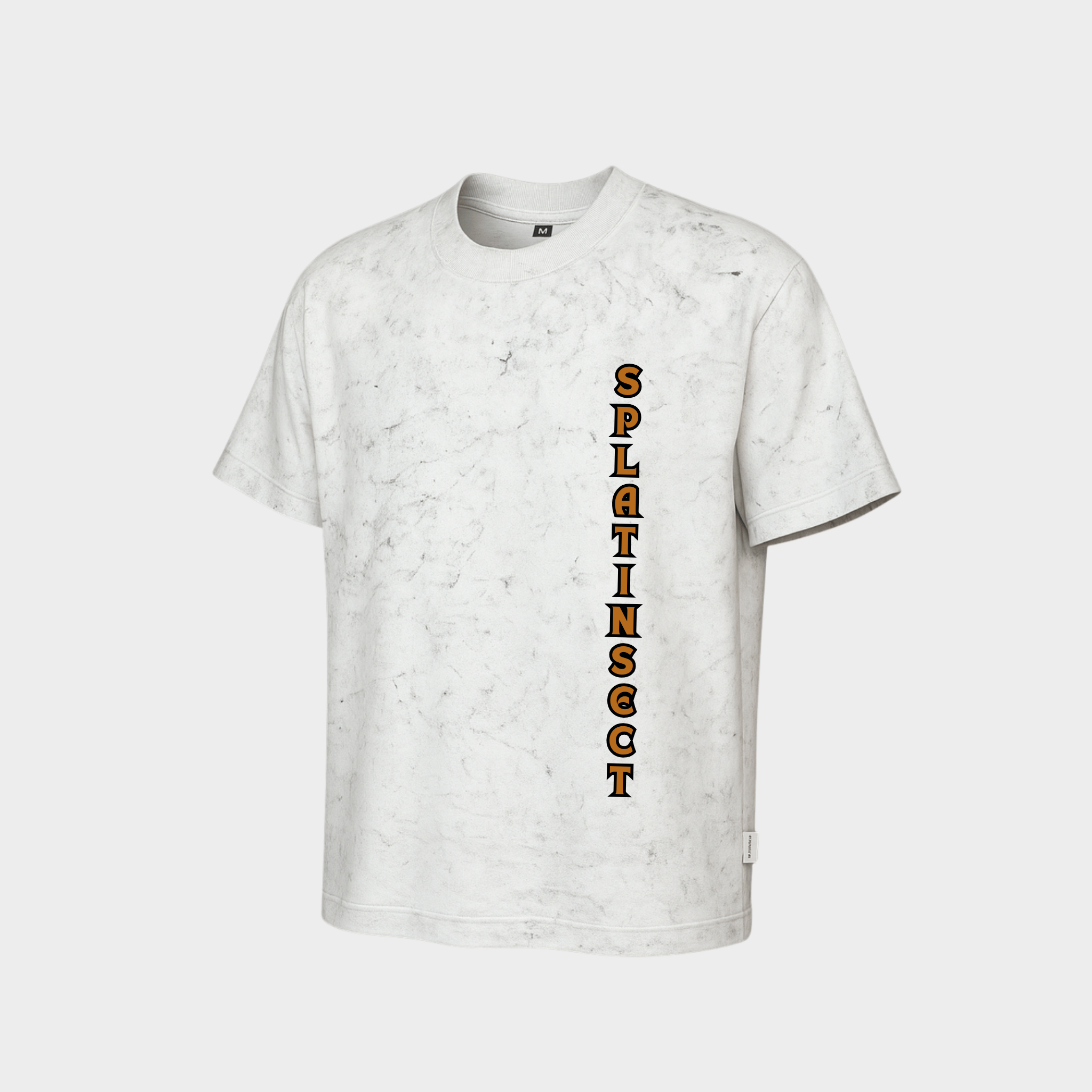 RichDaddy oversized splat at insect graphic acidwash white t-shirt front view 240 GSM bio-wash cotton
