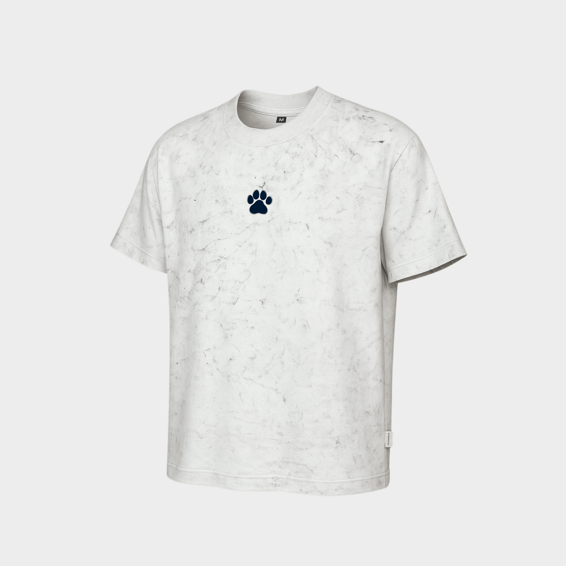 RichDaddy oversized ACIDWASH WHITE t-shirt front DOG FOOT PRINT FRONT 240 gsm bio-wash cotton
