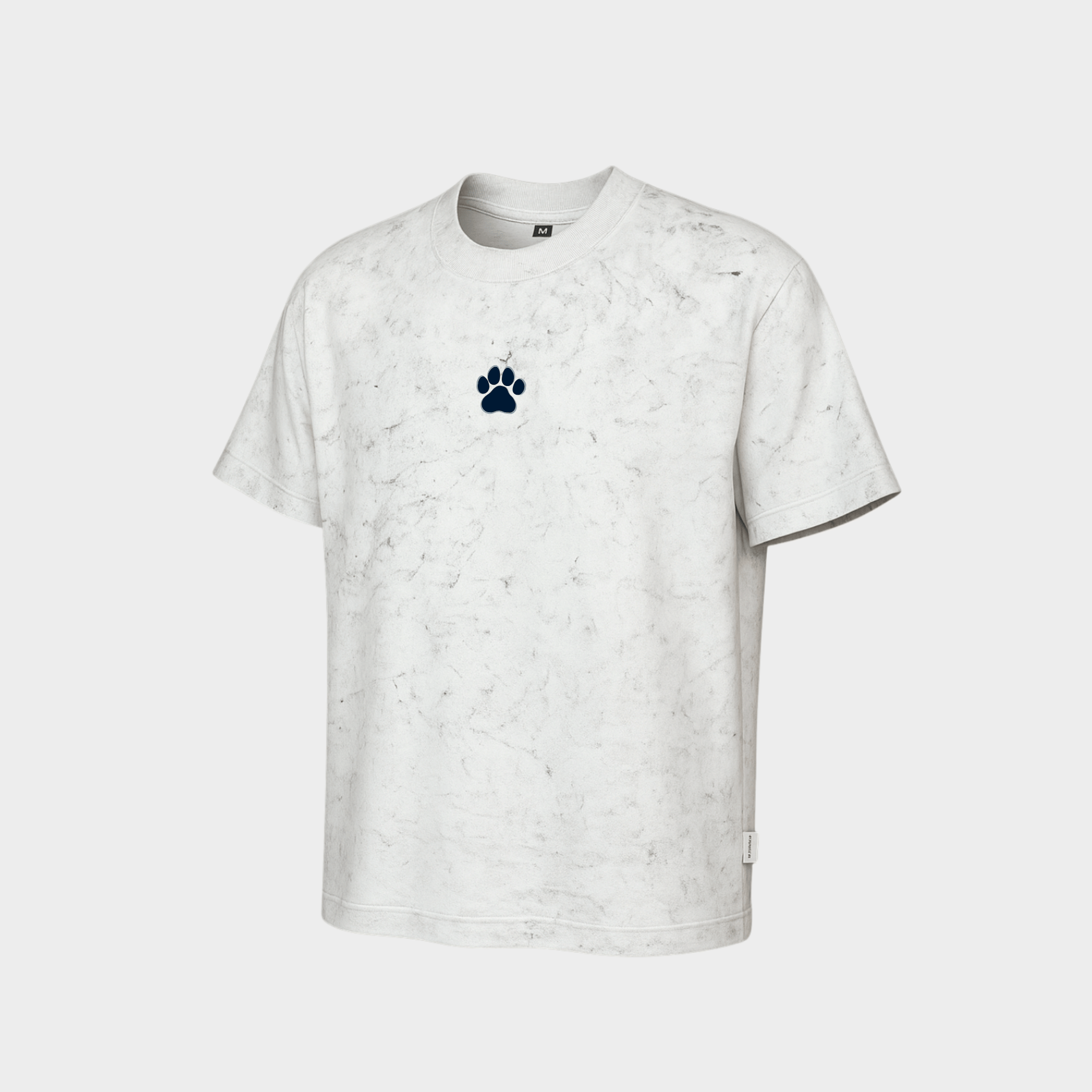 RichDaddy oversized ACIDWASH WHITE t-shirt front DOG FOOT PRINT FRONT 240 gsm bio-wash cotton
