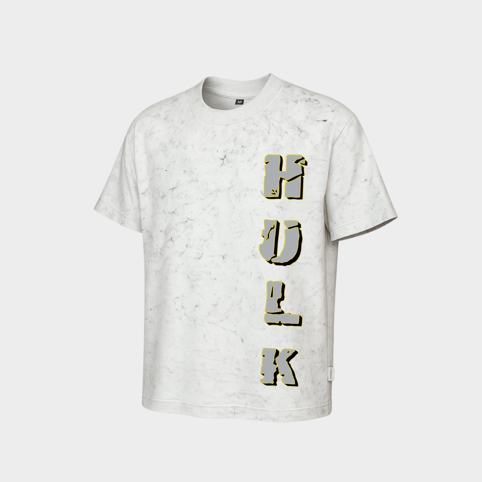 RichDaddy oversized Hulk printed graphic t-shirt acidwash white front view 240 GSM bio-wash cotton
