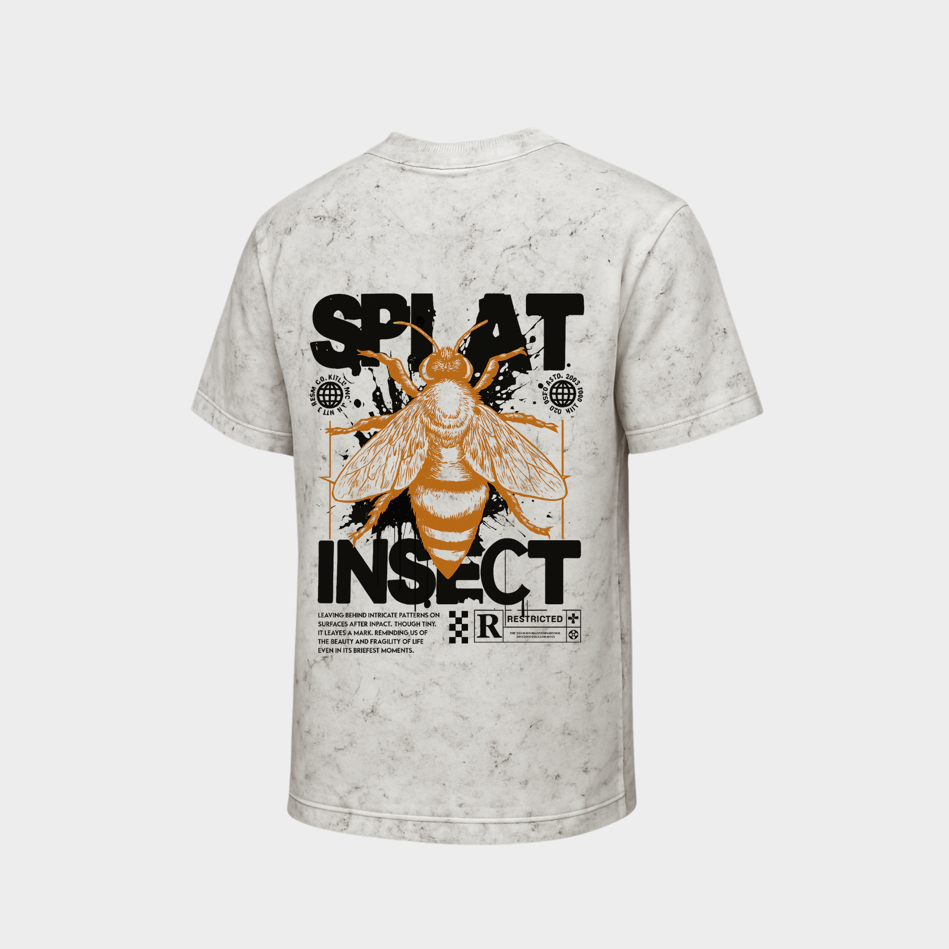 RichDaddy oversized splat at insect acidewash white t-shirt back graphic print 240 GSM thick cotton
