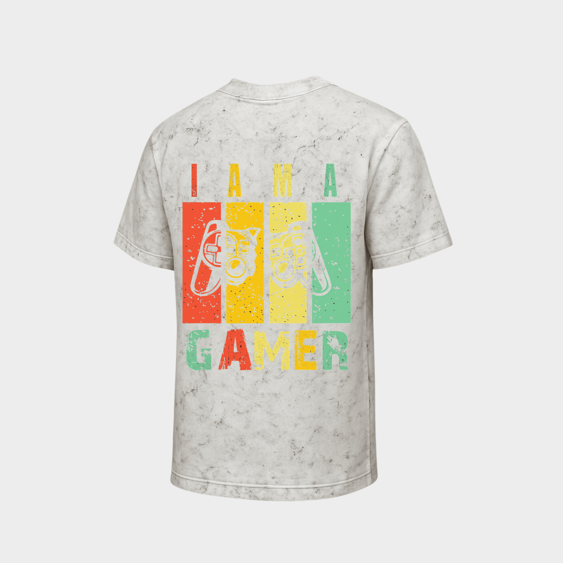 RichDaddy I Am A Gamer oversized t-shirt ACIDWASH WHITE back view 240 GSM cotton