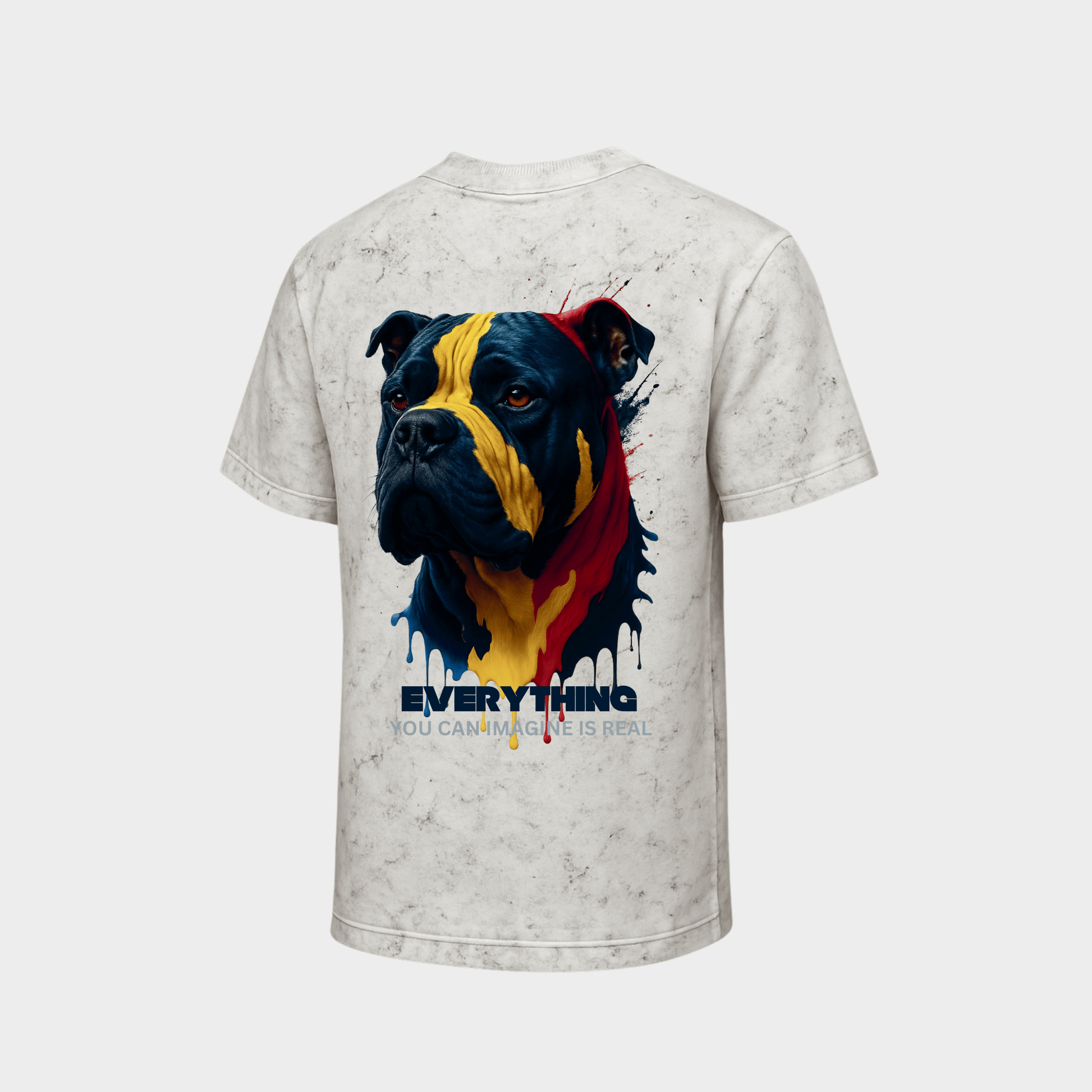 RichDaddy oversized ACIDWASH WHITE t-shirt front DOG PRINT 240 gsm bio-wash cotton
