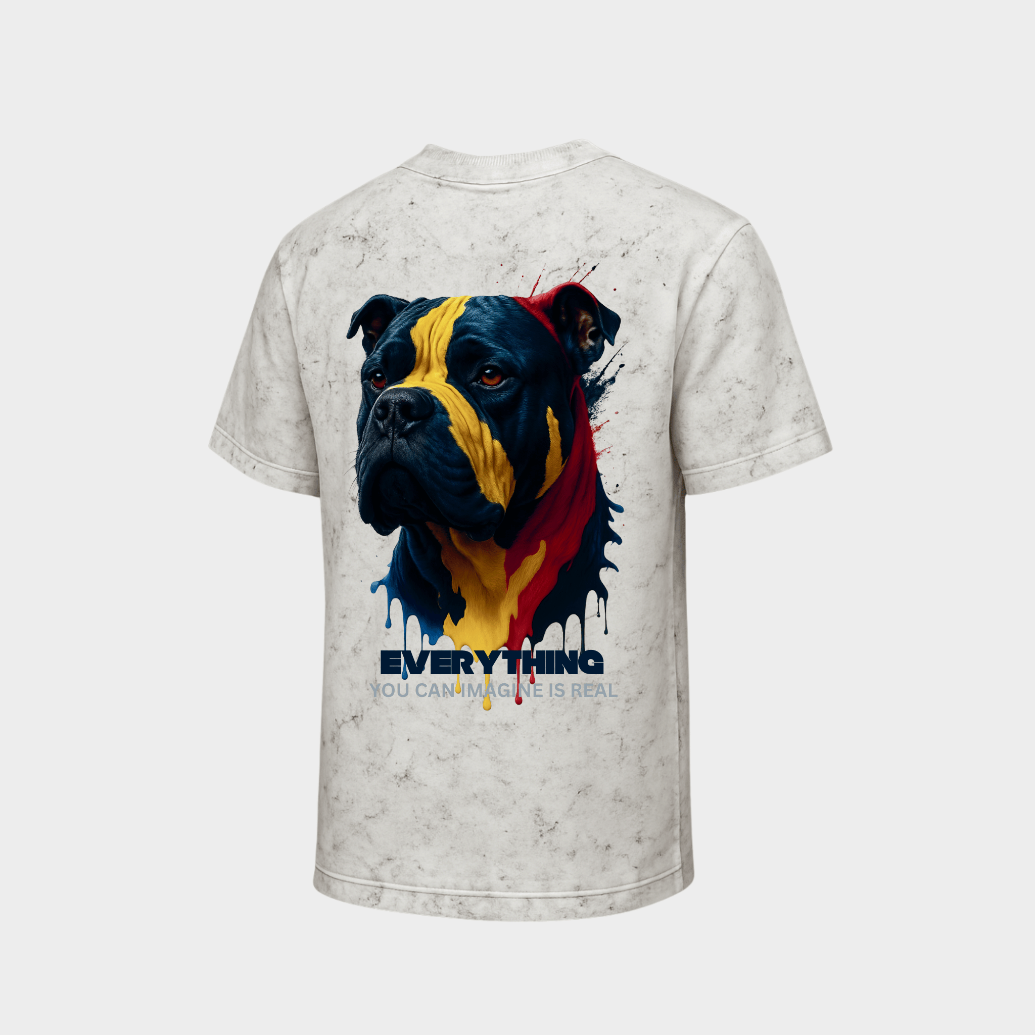 RichDaddy oversized ACIDWASH WHITE t-shirt front DOG PRINT 240 gsm bio-wash cotton
