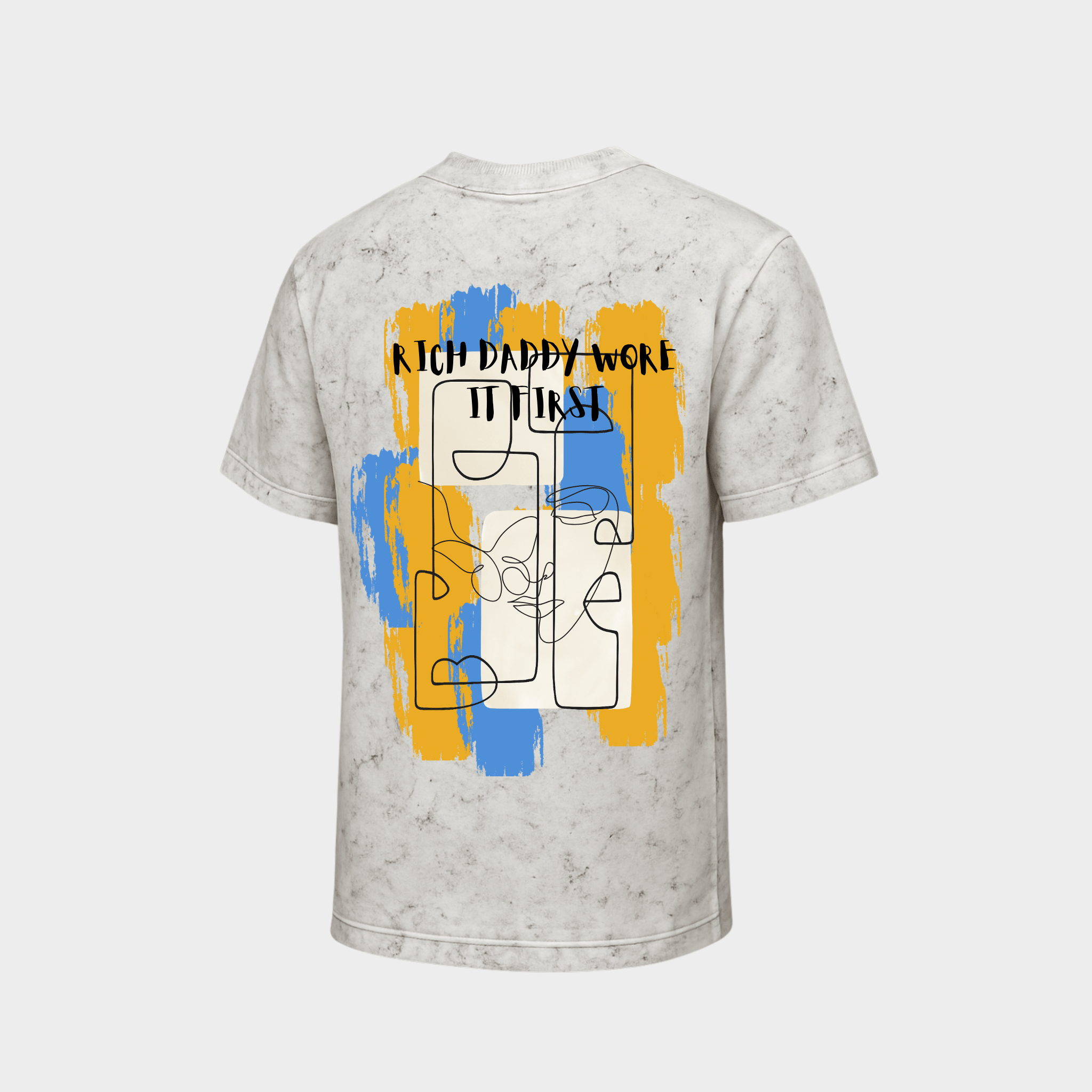 acidwash white t-shirt with colorful graphic design 