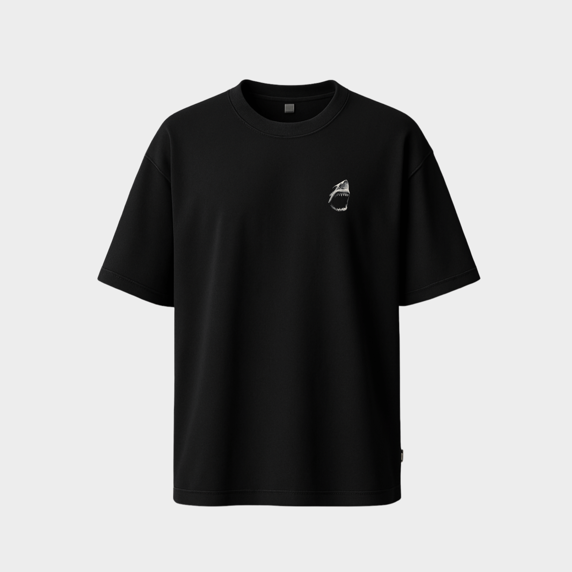 RichDaddy oversized SHARK printed graphic t-shirt BLACK front view 240 GSM bio-wash cotton
