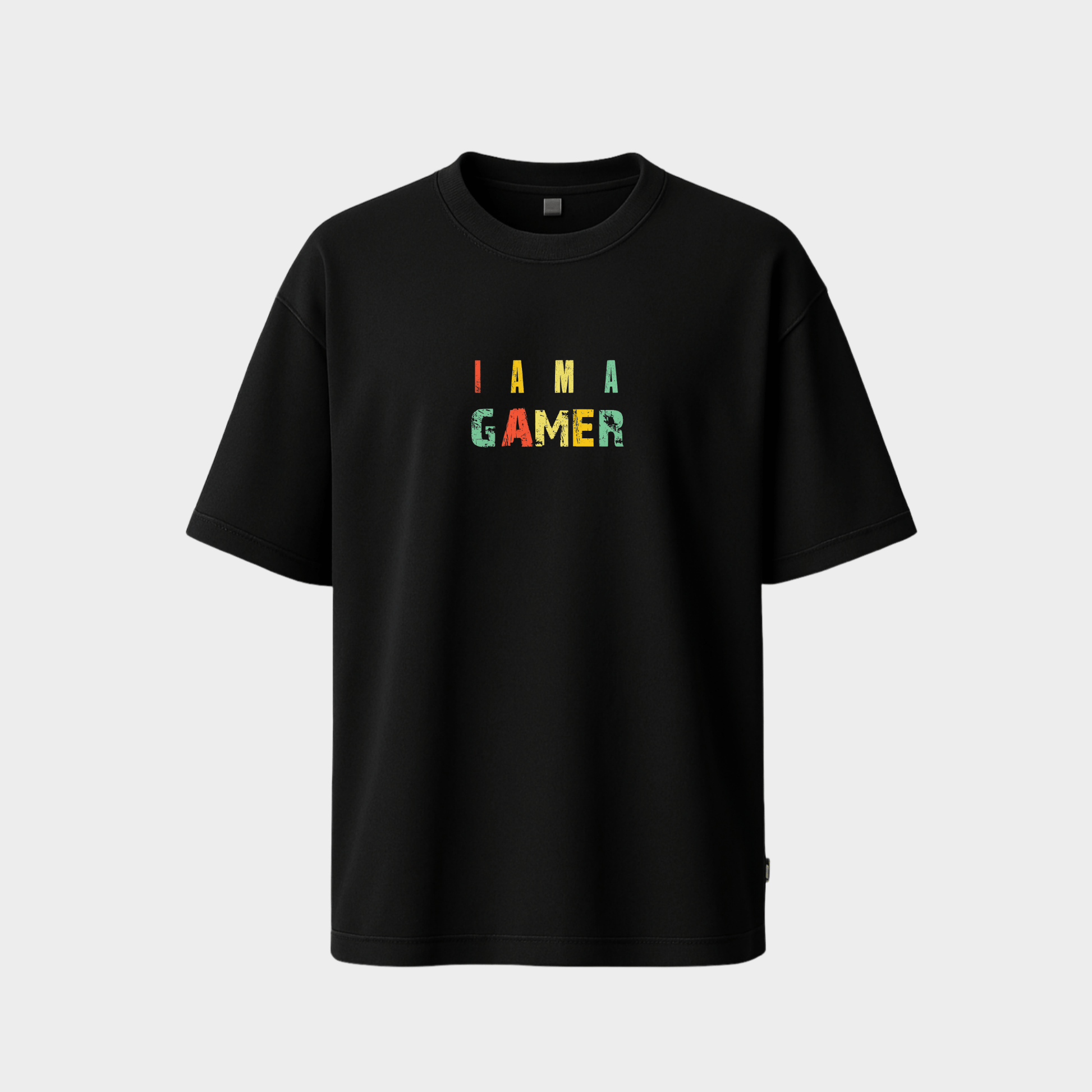 RichDaddy I Am A Gamer oversized t-shirt BLACK front view 240 GSM cotton