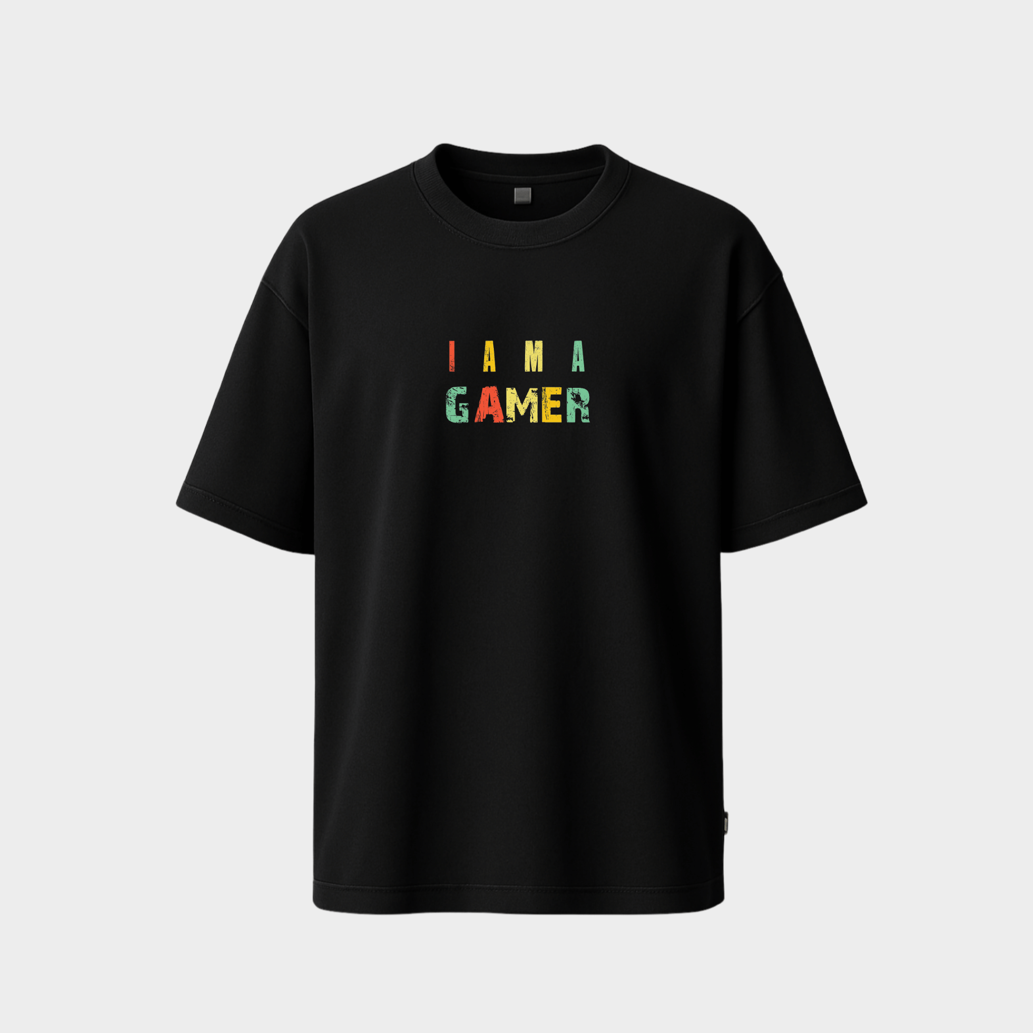 RichDaddy I Am A Gamer oversized t-shirt BLACK front view 240 GSM cotton