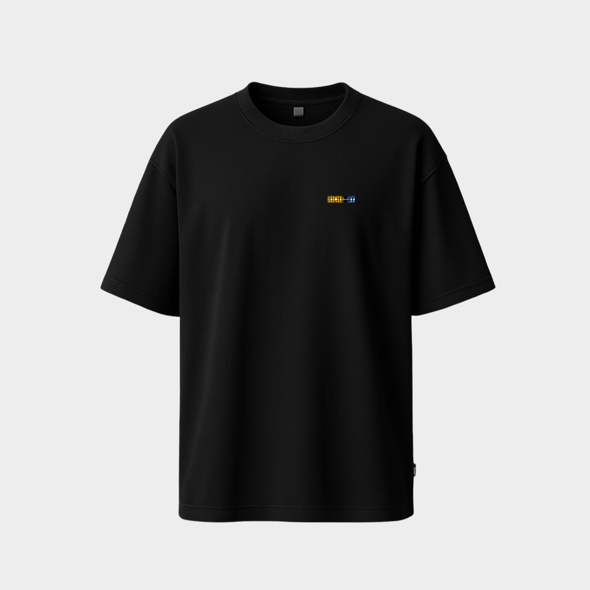 Black t-shirt with a small logo
