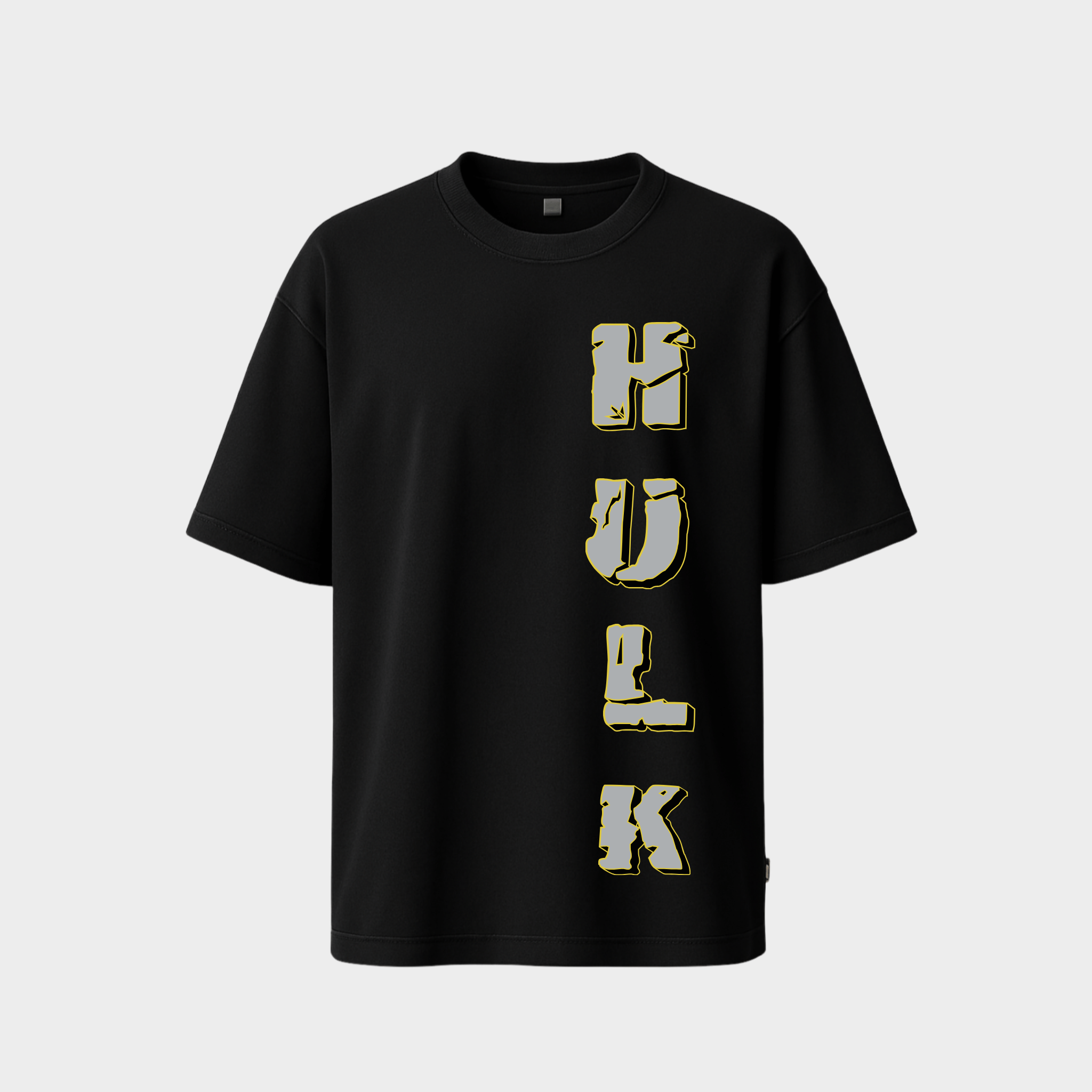 RichDaddy oversized Hulk printed graphic t-shirt black front view 240 GSM bio-wash cotton
