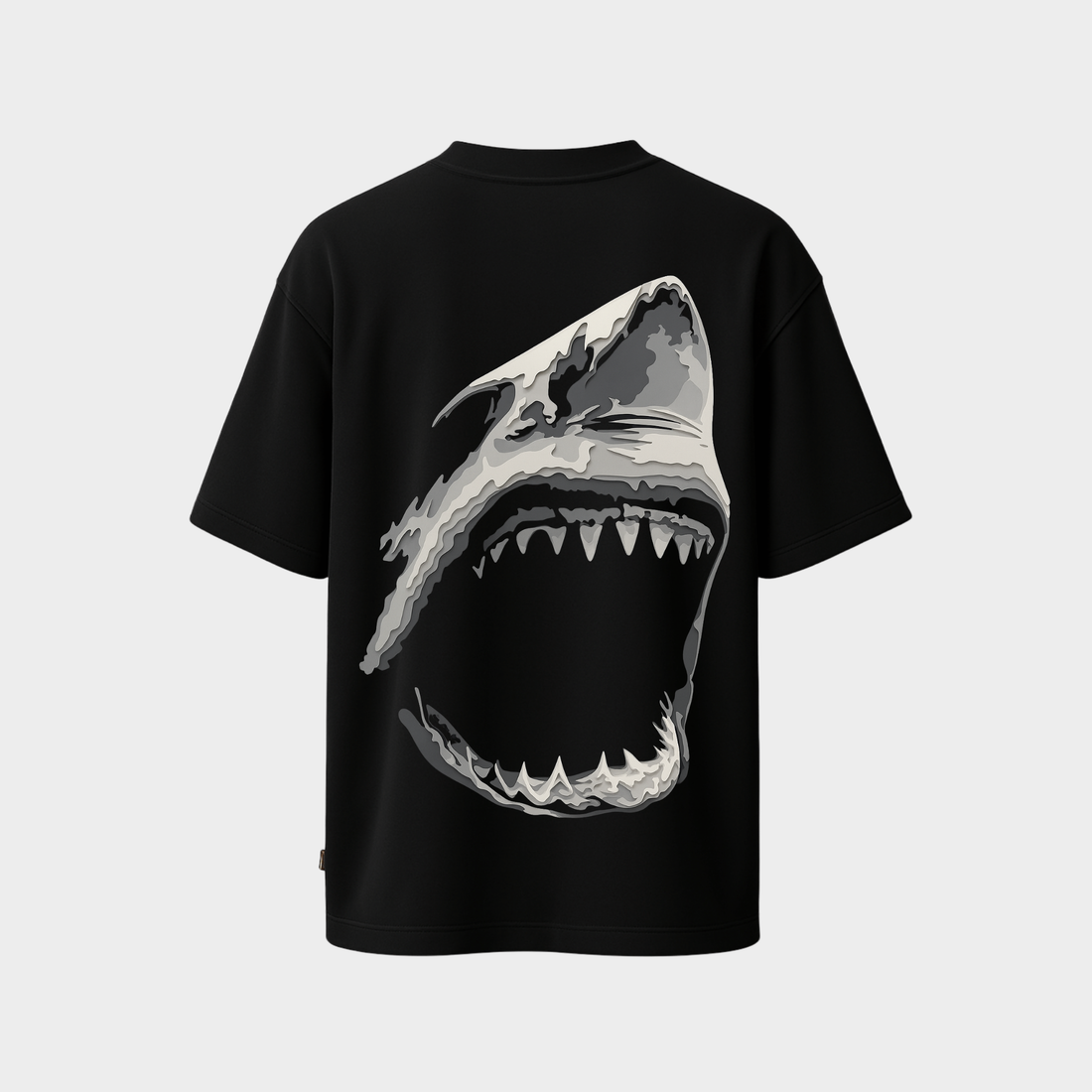 RichDaddy oversized SHARK printed graphic t-shirt BLACK back view 240 GSM bio-wash cotton
