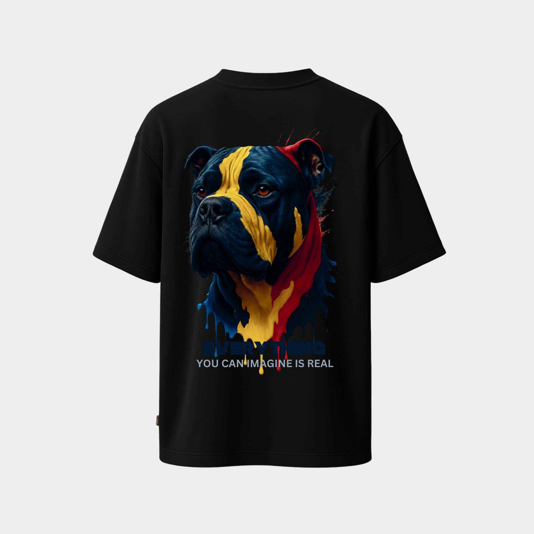 RichDaddy oversized BLACK t-shirt front DOG PRINT 240 gsm bio-wash cotton
