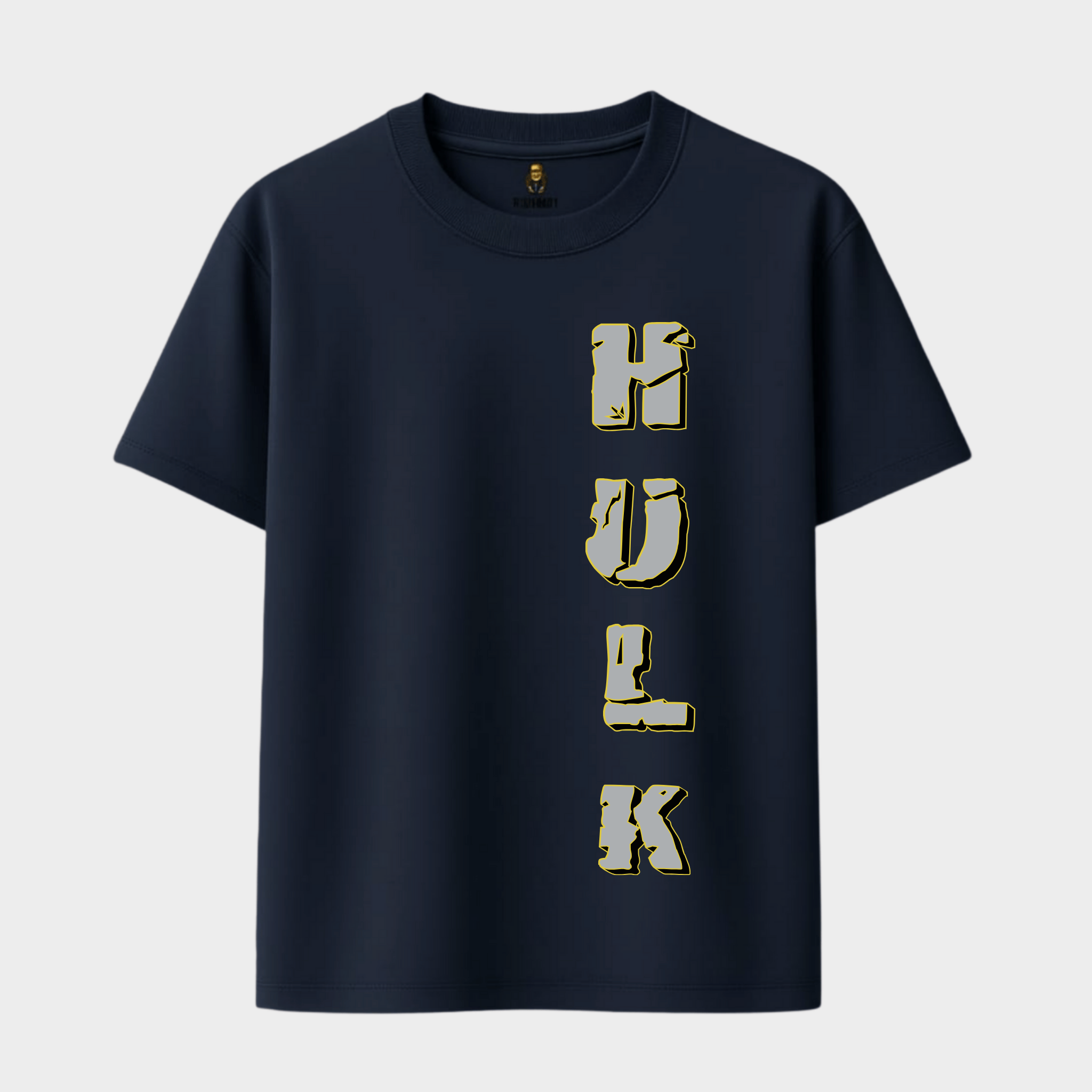 RichDaddy oversized Hulk printed graphic t-shirt navy blue front view 240 GSM bio-wash cotton
